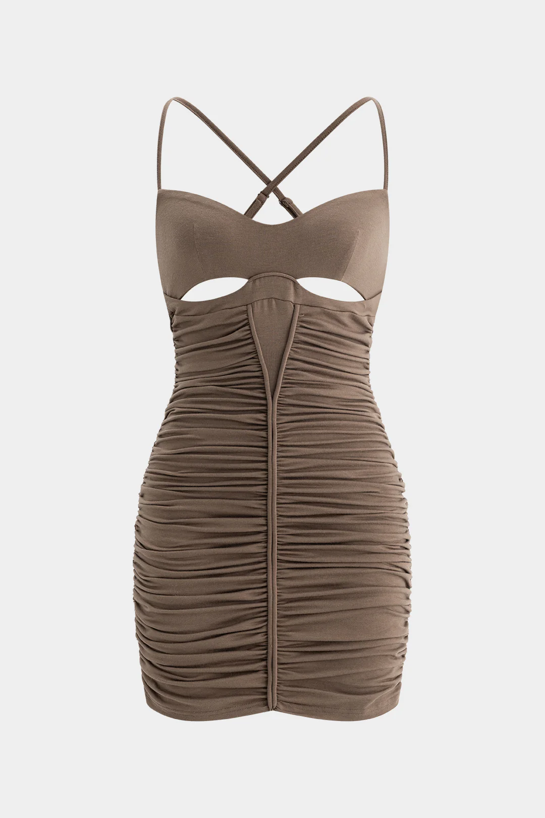 Ruched Slip Hollow Out Sleeveless Mini Dress