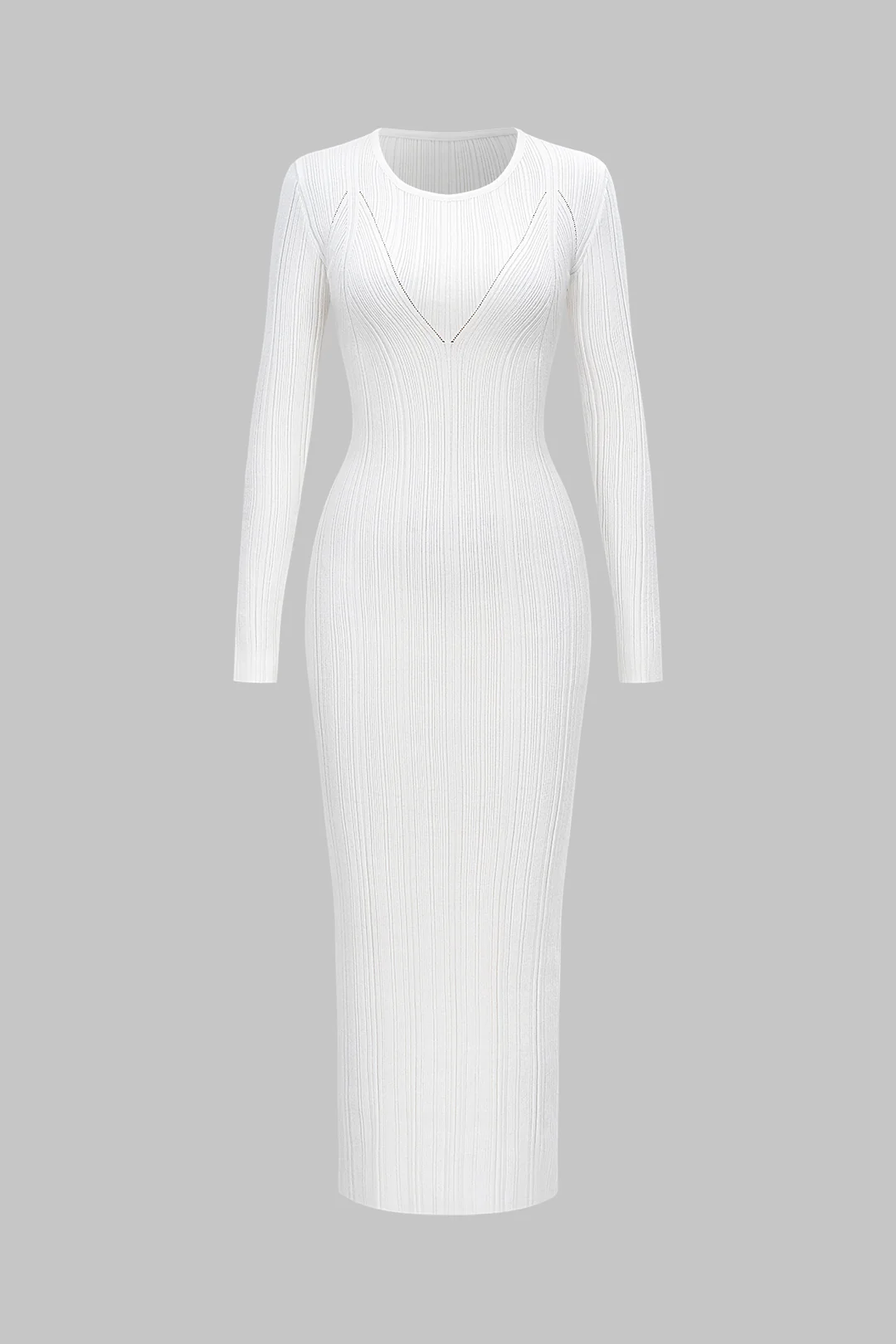 Crochet Knit Round Neck Long Sleeve Maxi Dress