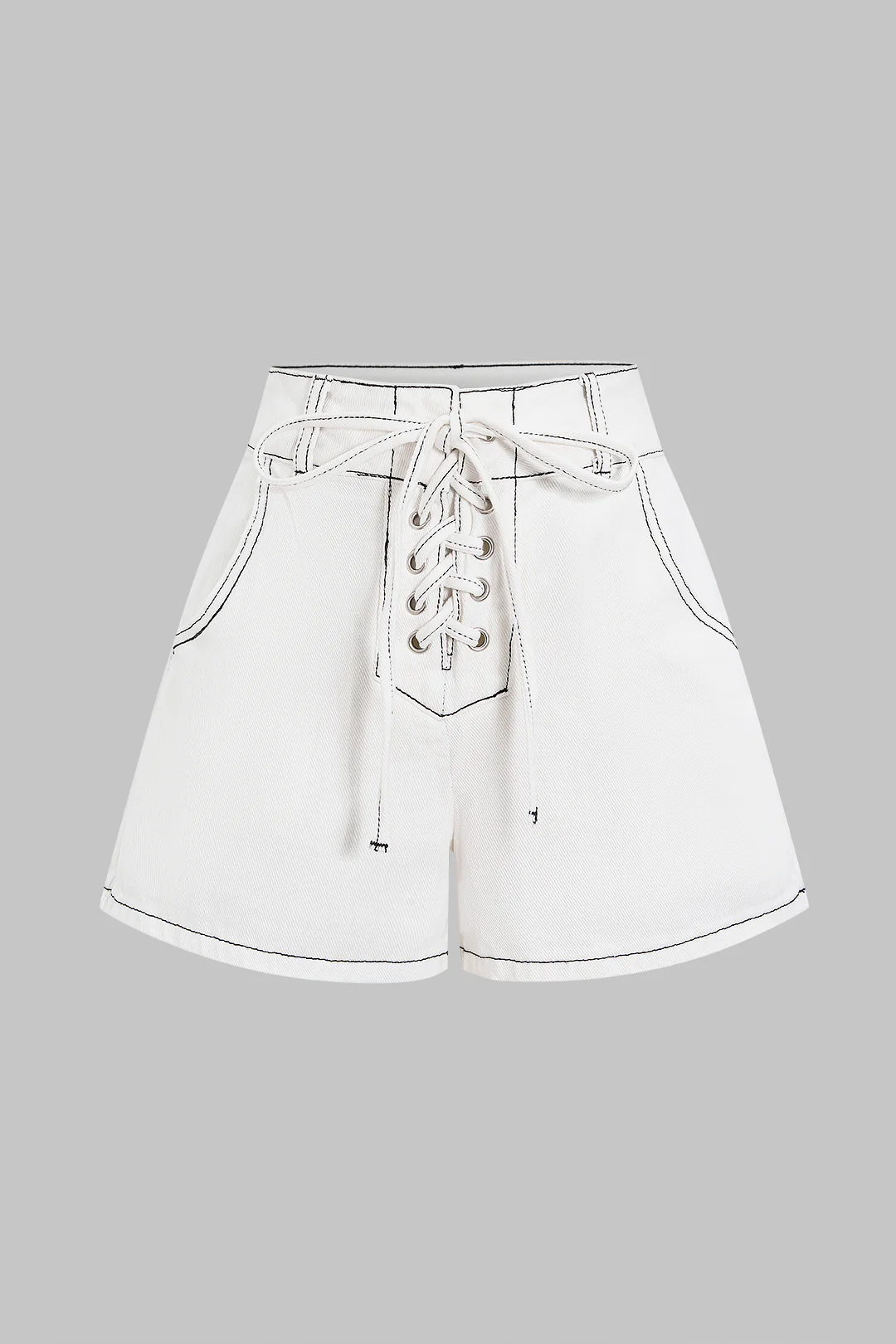 Denim High Waist Tie-Up Contrast Whipstitching Shorts