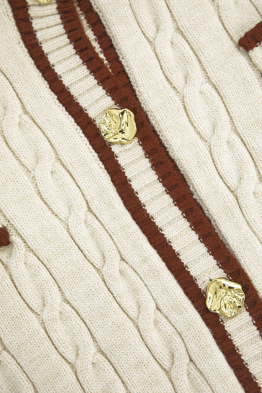 Color Block Knit Button with Fake Pockets Long Sleeve Top