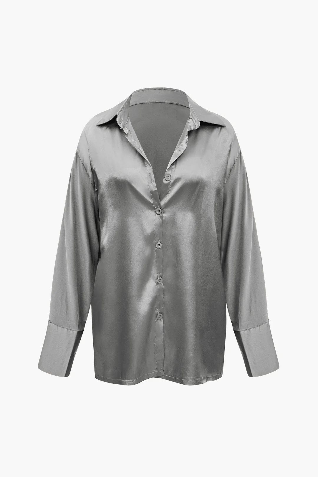 Satin Button-Up Long-Sleeve Shirt and Pants Ensemble