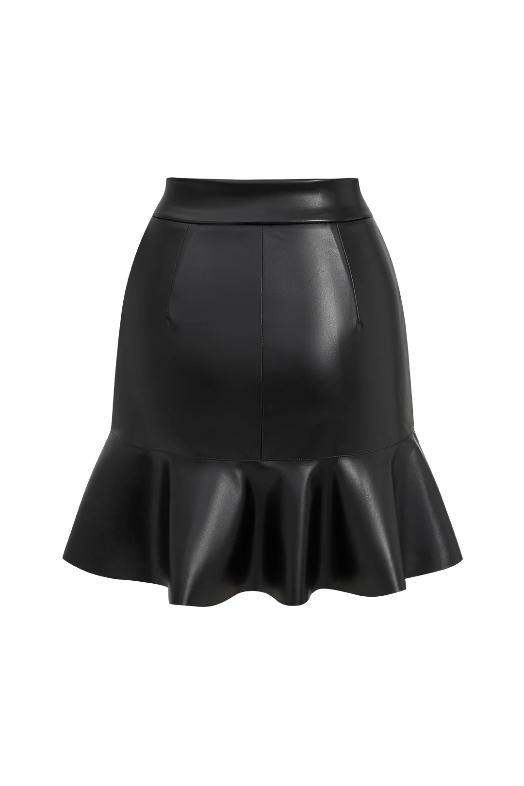 Faux Leather Button Scallop Edge Skirt