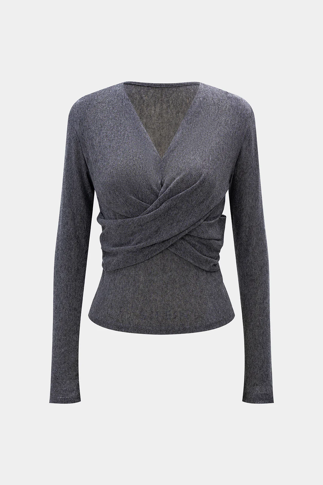 Crossed Ruched Long-Sleeved Top