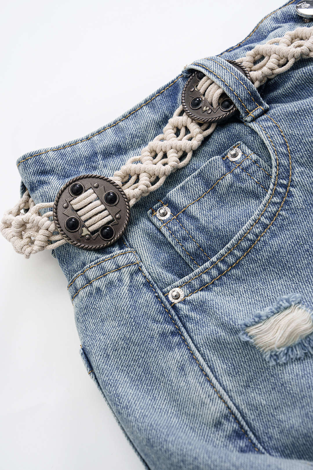 Denim Patchwork High-Waist Skirt