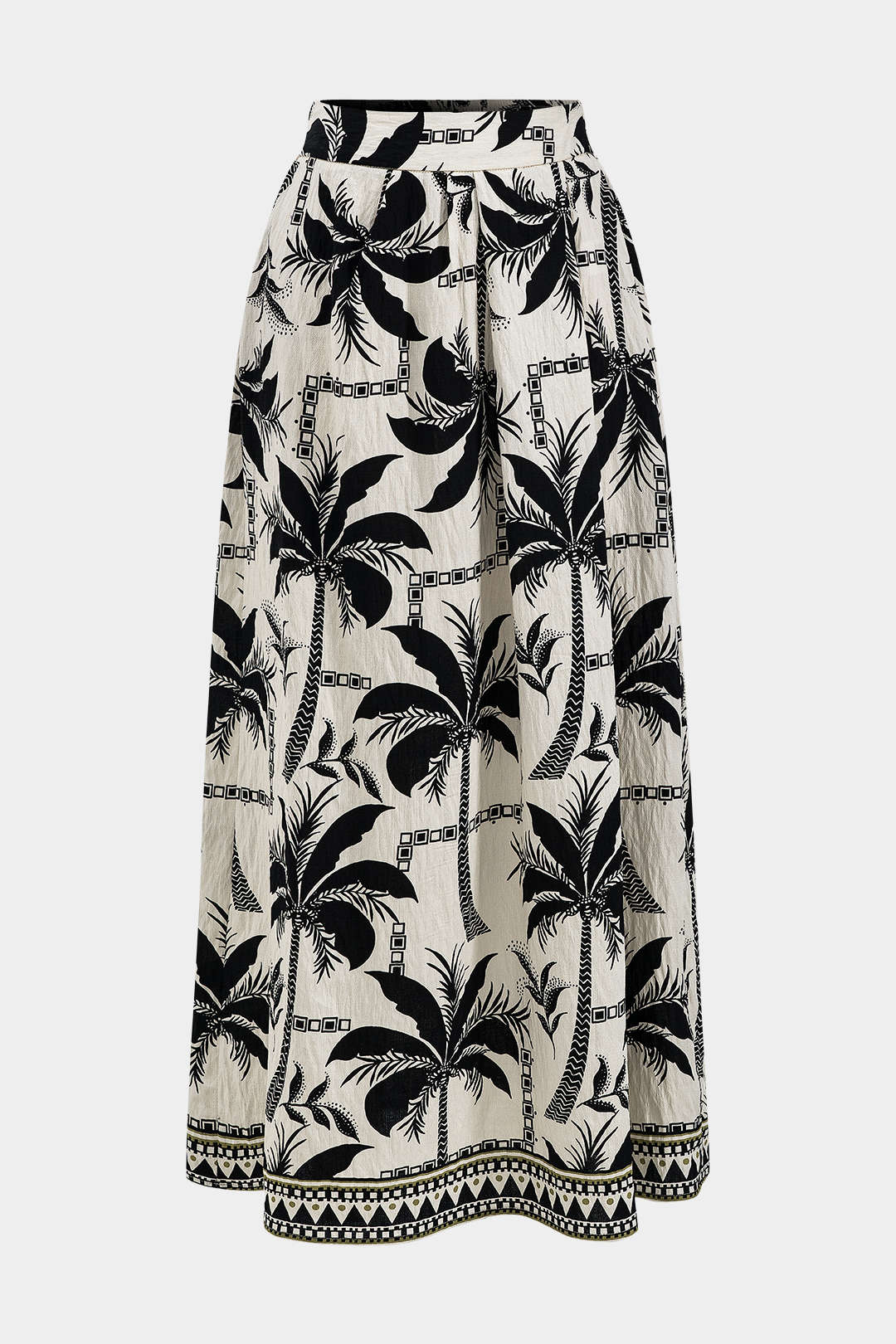 Coconut Palm Geometric Print Elastic Waist Skirt