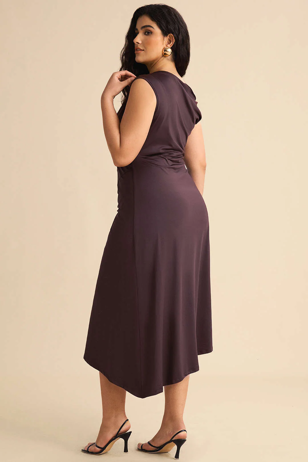 Plus Size Asymmetric Sleeveless Ruched Mid-length Dress