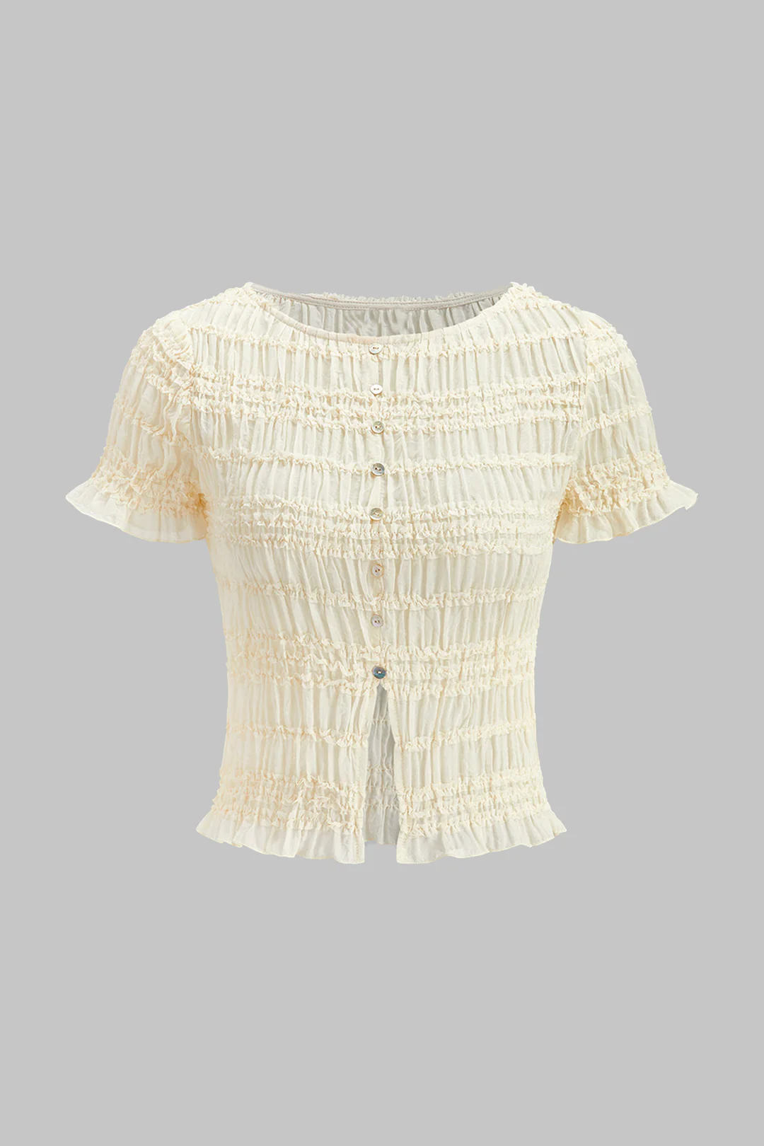 Chiffon Shirred Ruched Short-Sleeve Top And Skirt Set