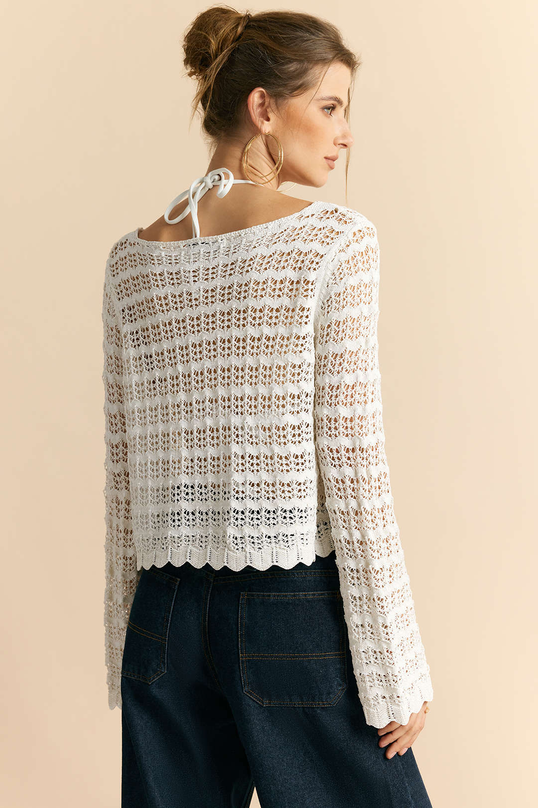 Bell Sleeve Cut-Out Long Sleeve Top