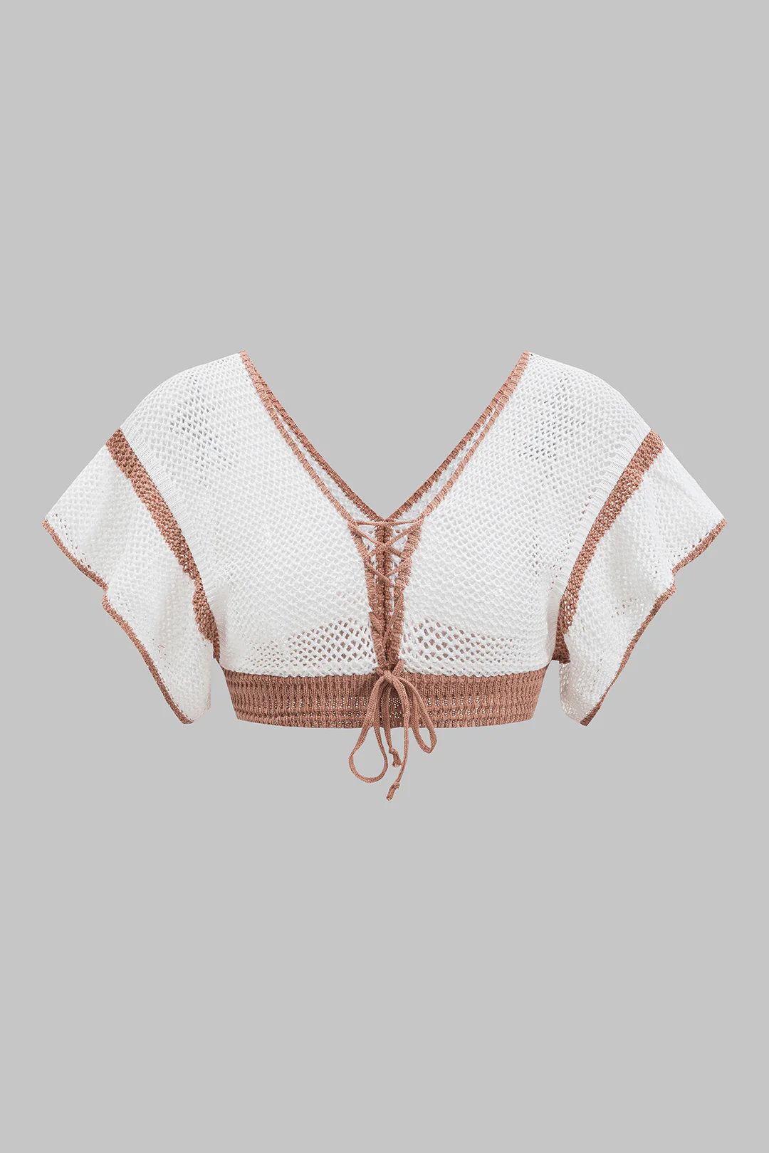 Knit Hollow-Out V-Neck Tie-Front Tank Top and Drawstring Slit Skirt Set