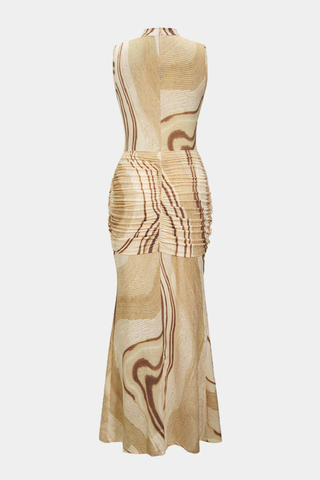 Abstract Print Tie Knot Ruched Tank Sleeveless Maxi Dress