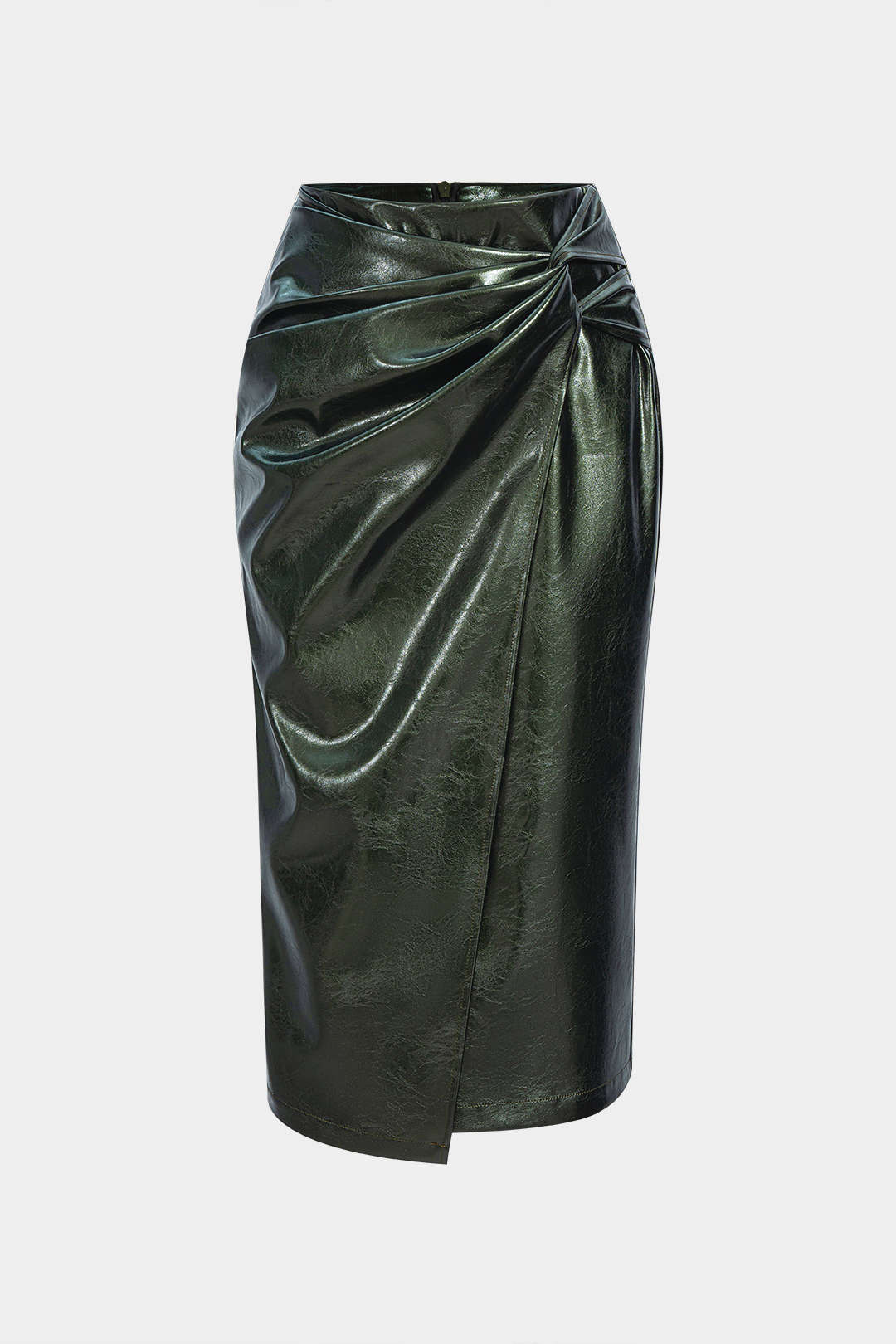 Faux Leather High Waist Ruched Asymmetrical Skirt