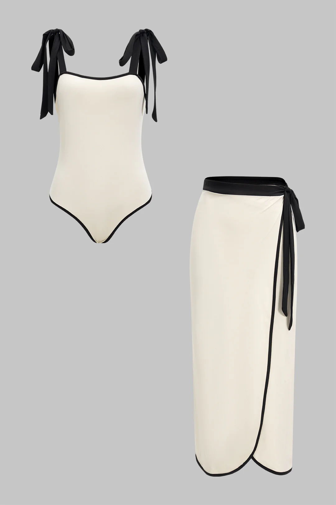 Contrast Knotted Sleeveless Bodysuit and Tie-Up Side Slit Skirt Ensemble