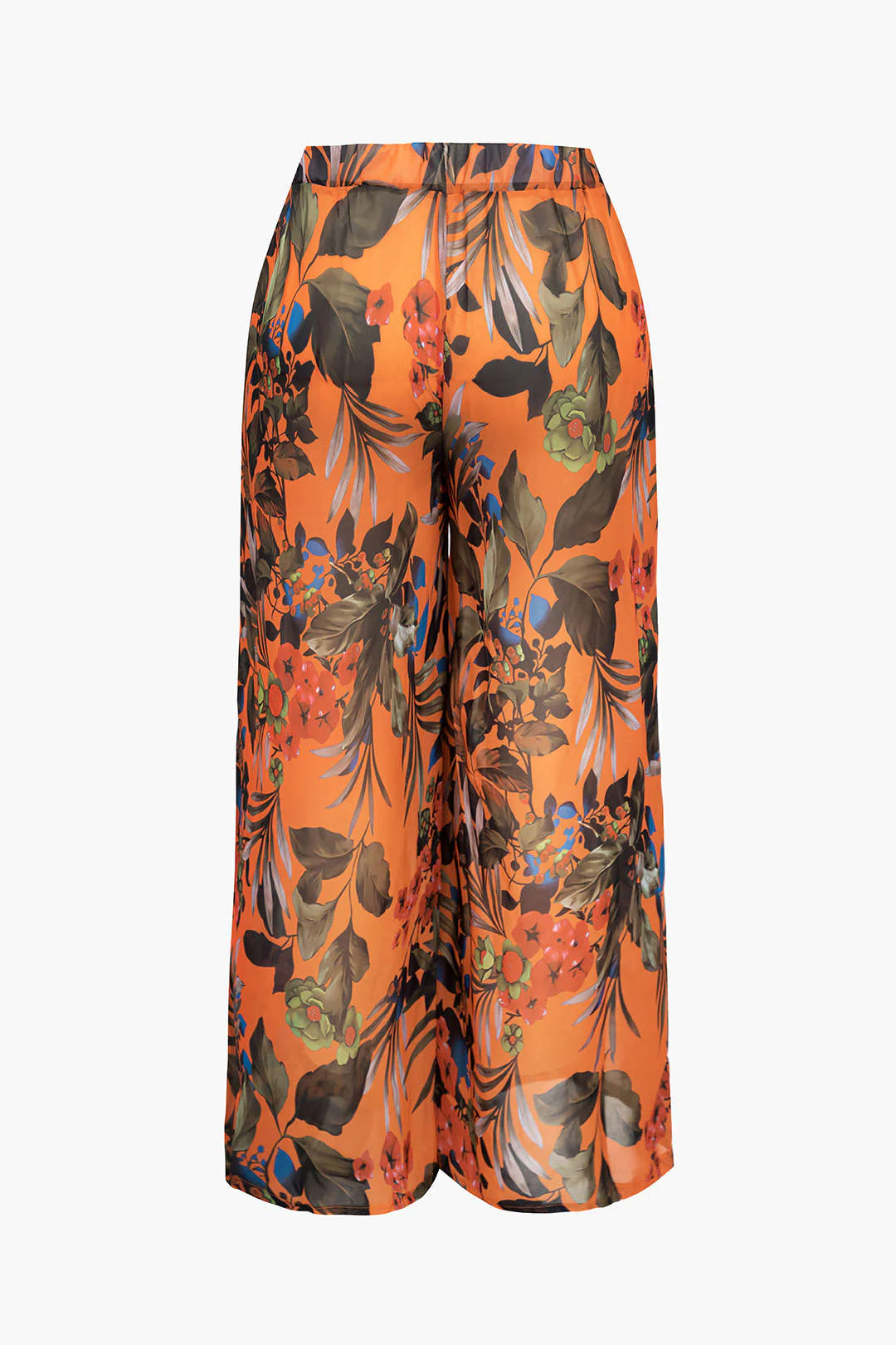 Plus Size Floral Print Bikini and Wide-Leg Pants Combo