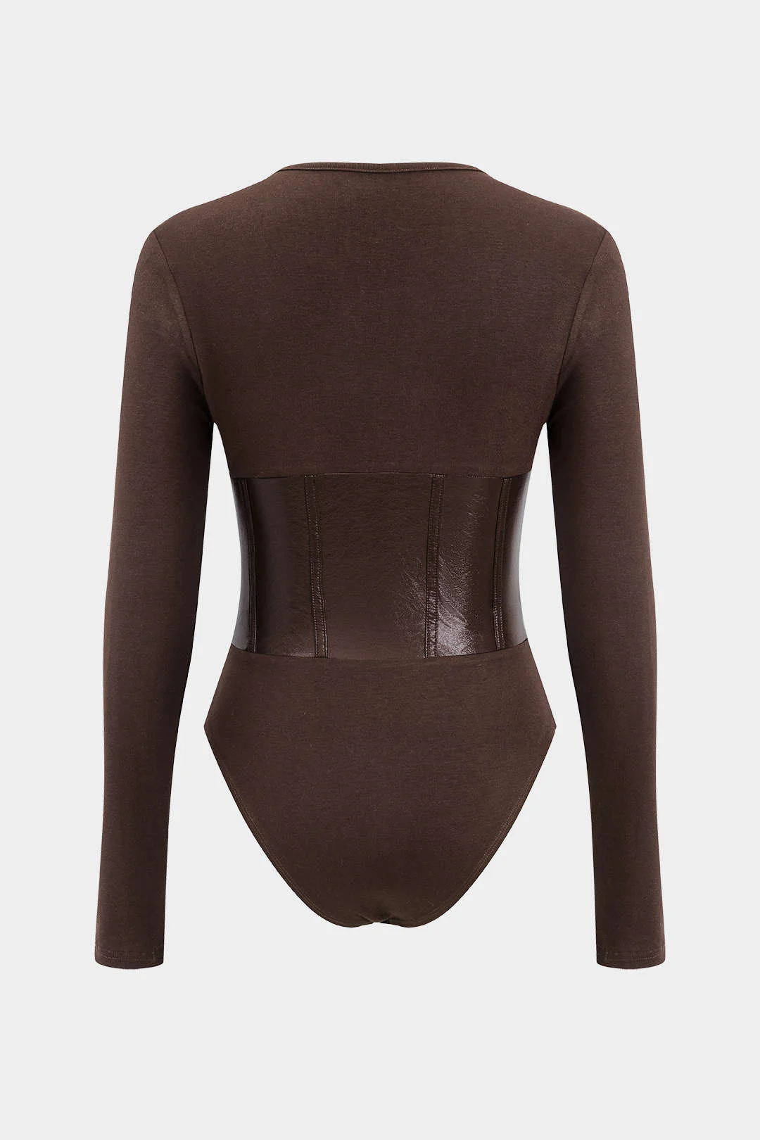 Patchwork Faux Leather Long-Sleeved Bodysuit