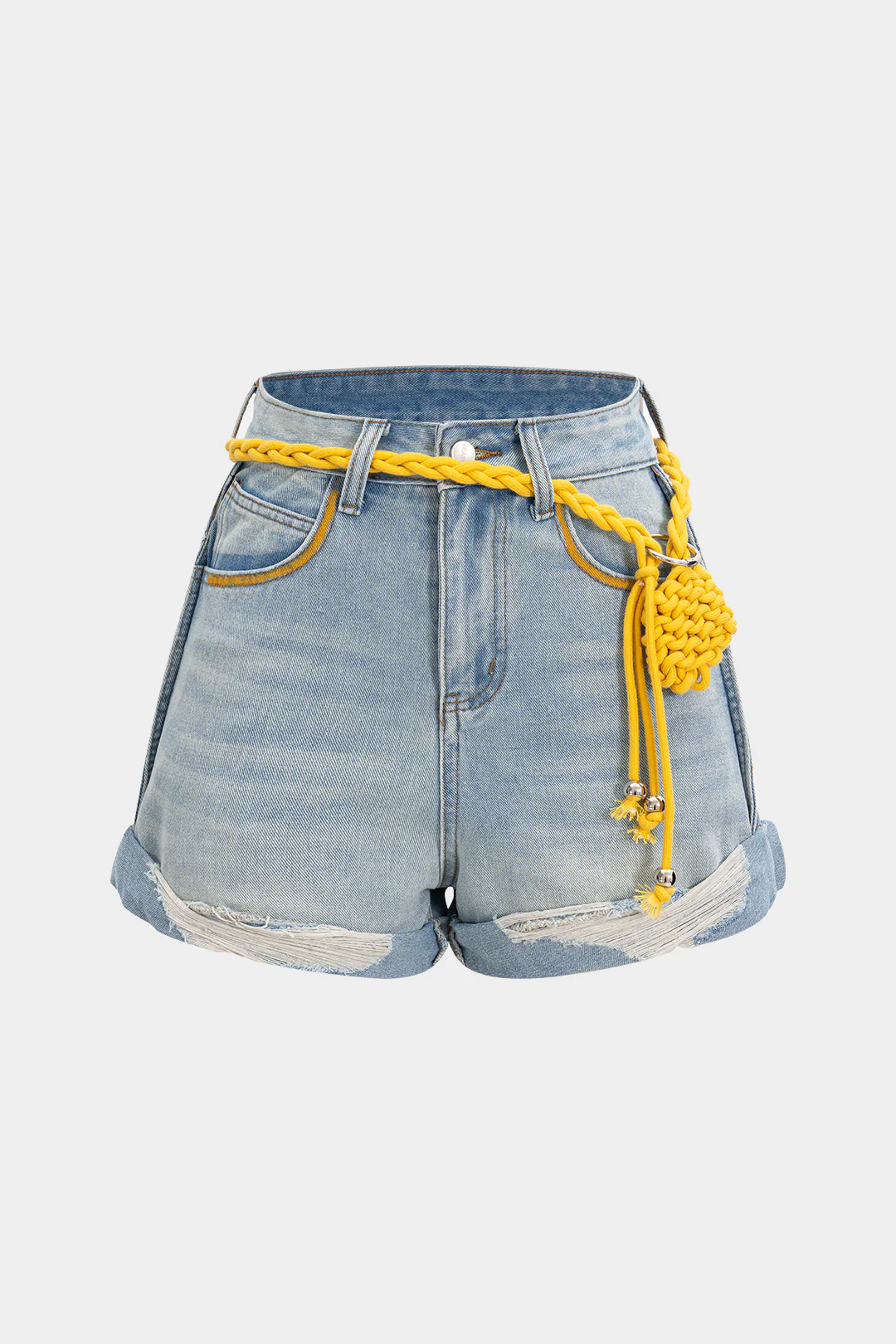Denim High Waist Belted Wide Leg Shorts
