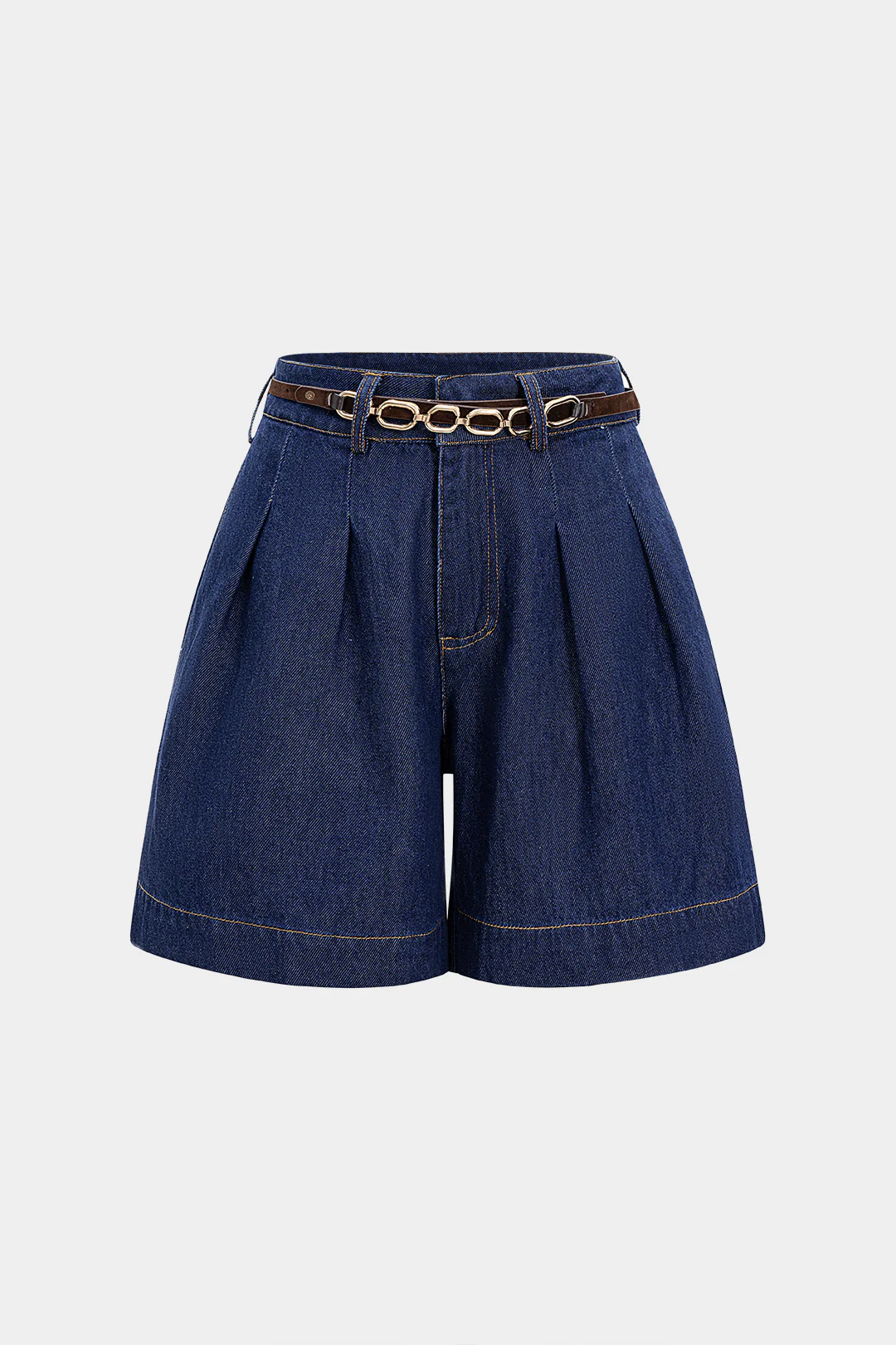 Denim Belted High Waist Ruched Wide Leg Jorts