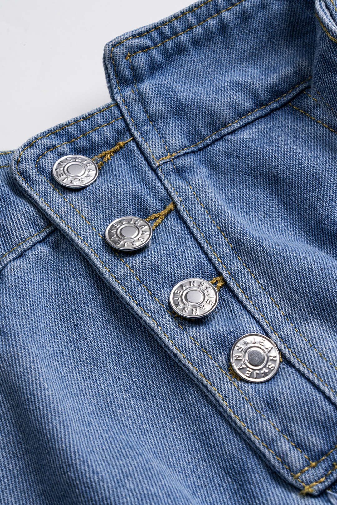 Denim Mesh Patchwork Belted Button Pocket Skirt