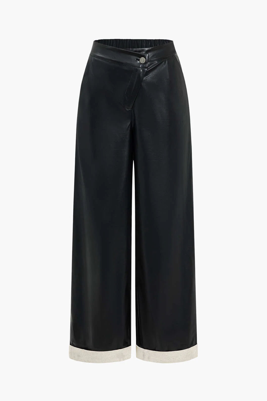 Faux Leather Asymmetric Patchwork Trousers