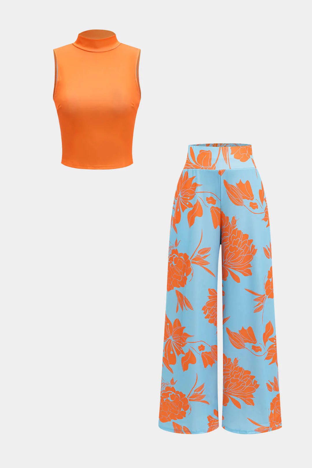 Sleeveless Tank Top and Geometric Pattern Pants Set