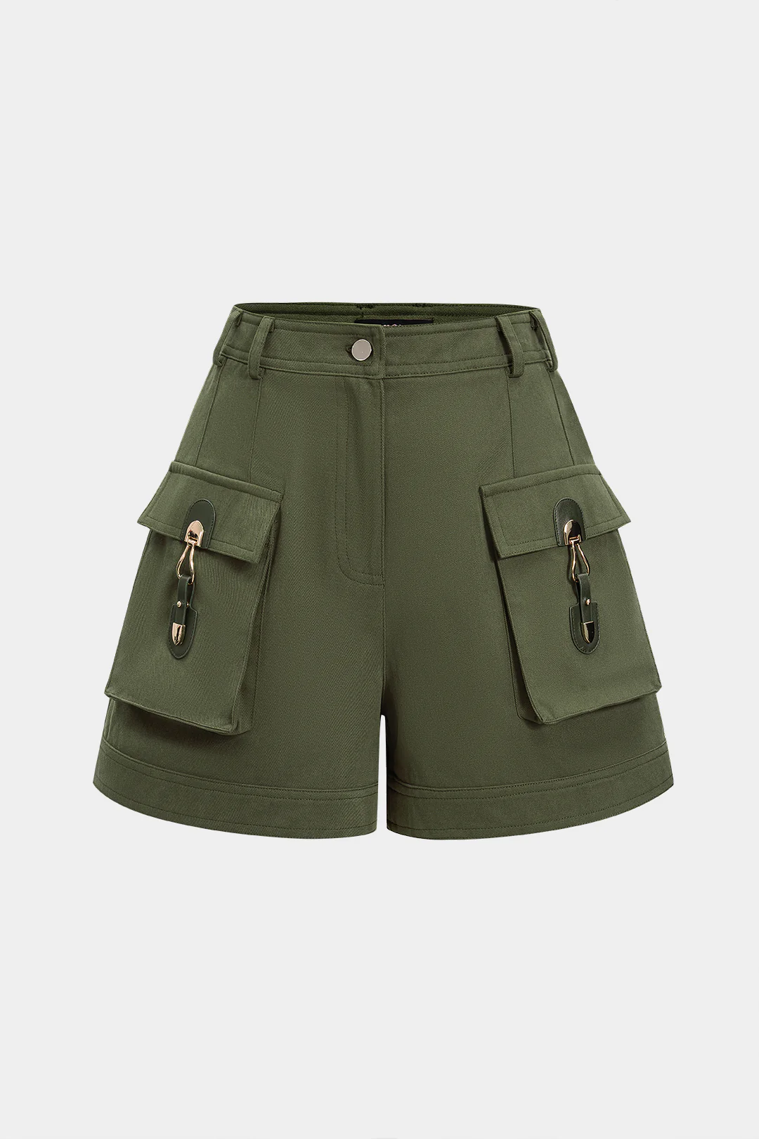 Metallic Decor Pocket Zipper Wide Leg Shorts