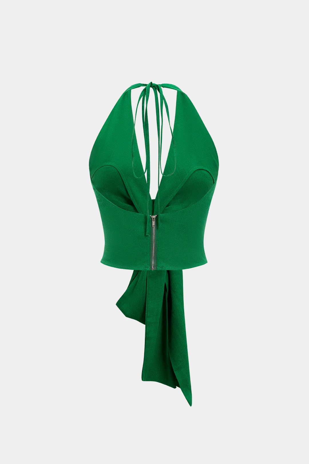 Linen V-Neck Halter Tie-Front Ruched Zipper Backless Camisole Top