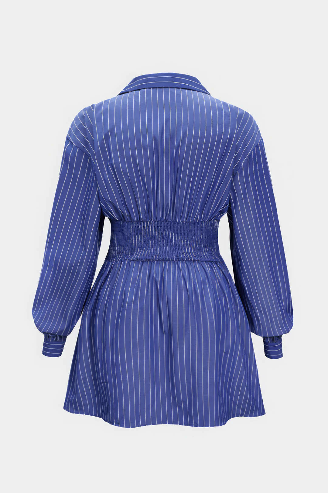 Plus Size Striped Crossed Ruched Smocked Long Sleeve Mini Dress