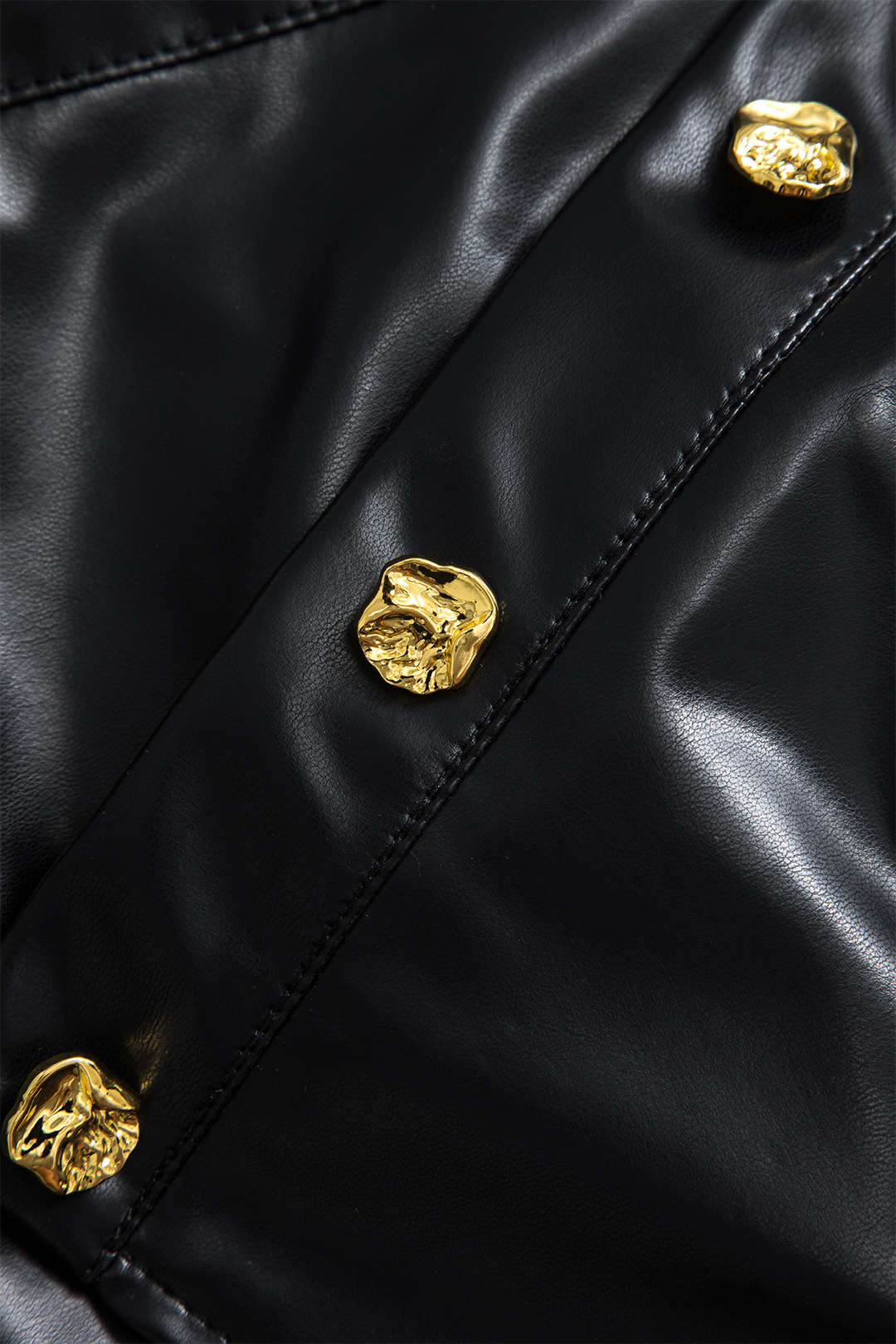 Solid Faux Leather Button Asymmetrical Skirt