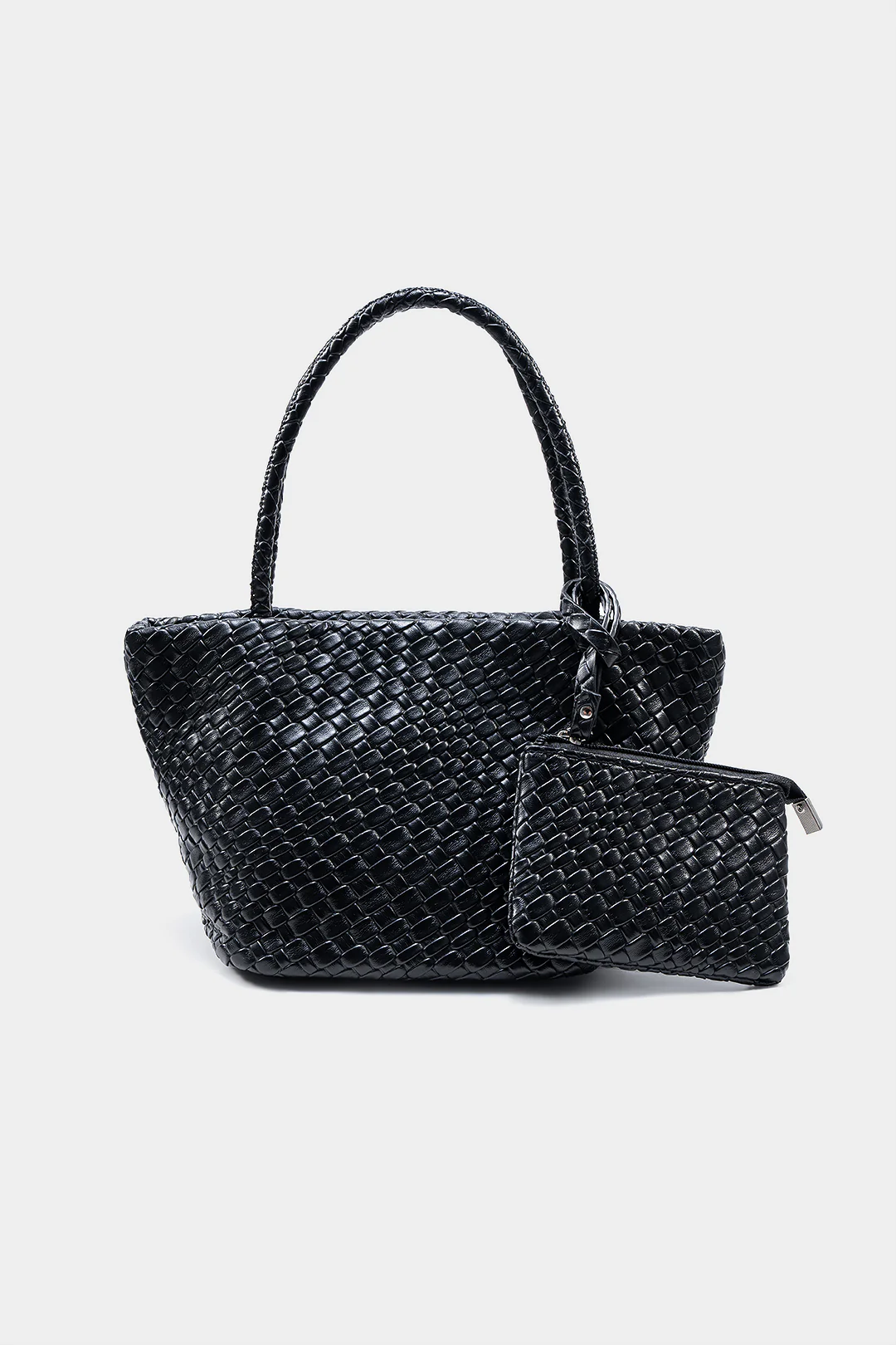 Woven Faux Leather Handbag with Wallet