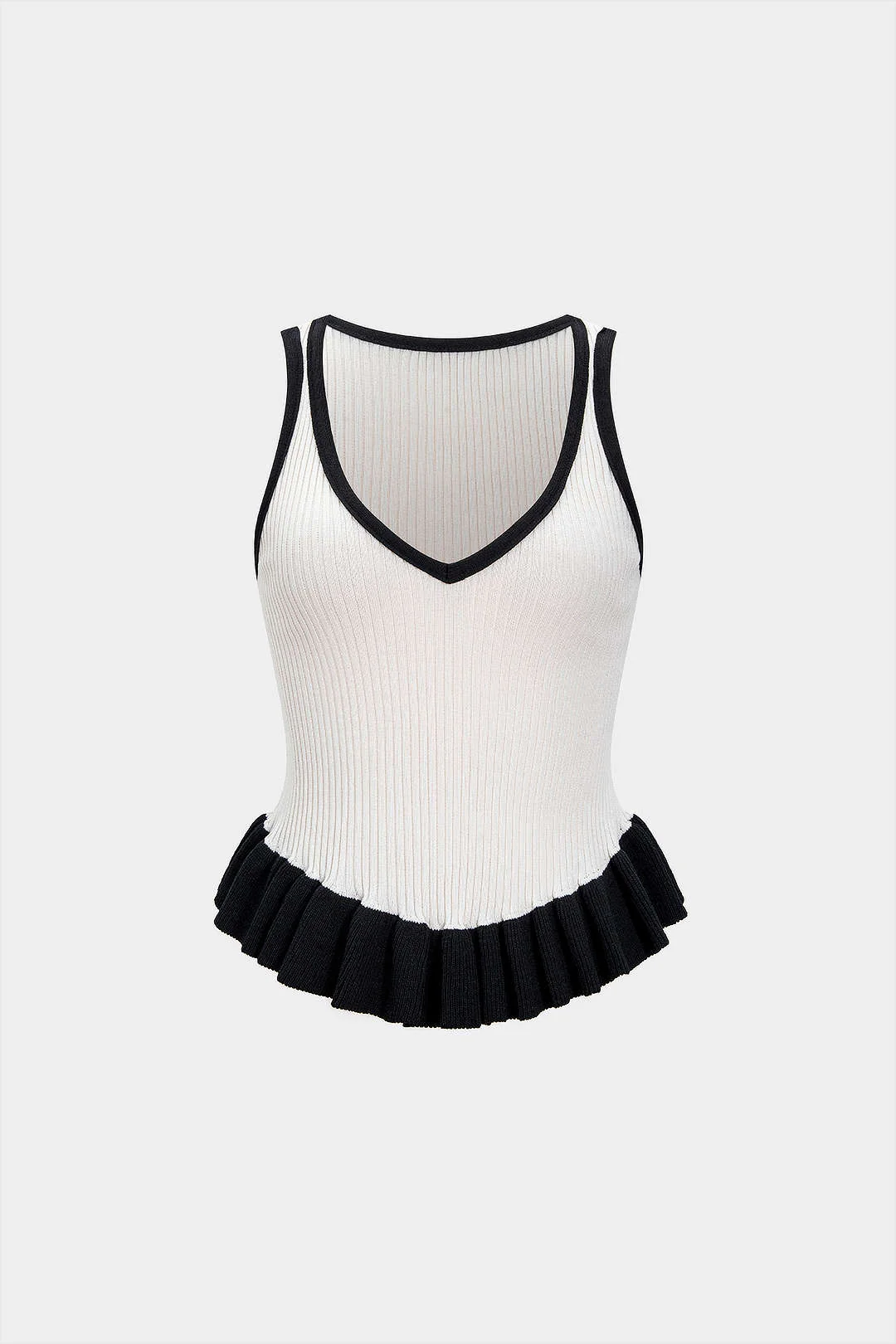 Contrasting Pleated Hem Tank Top