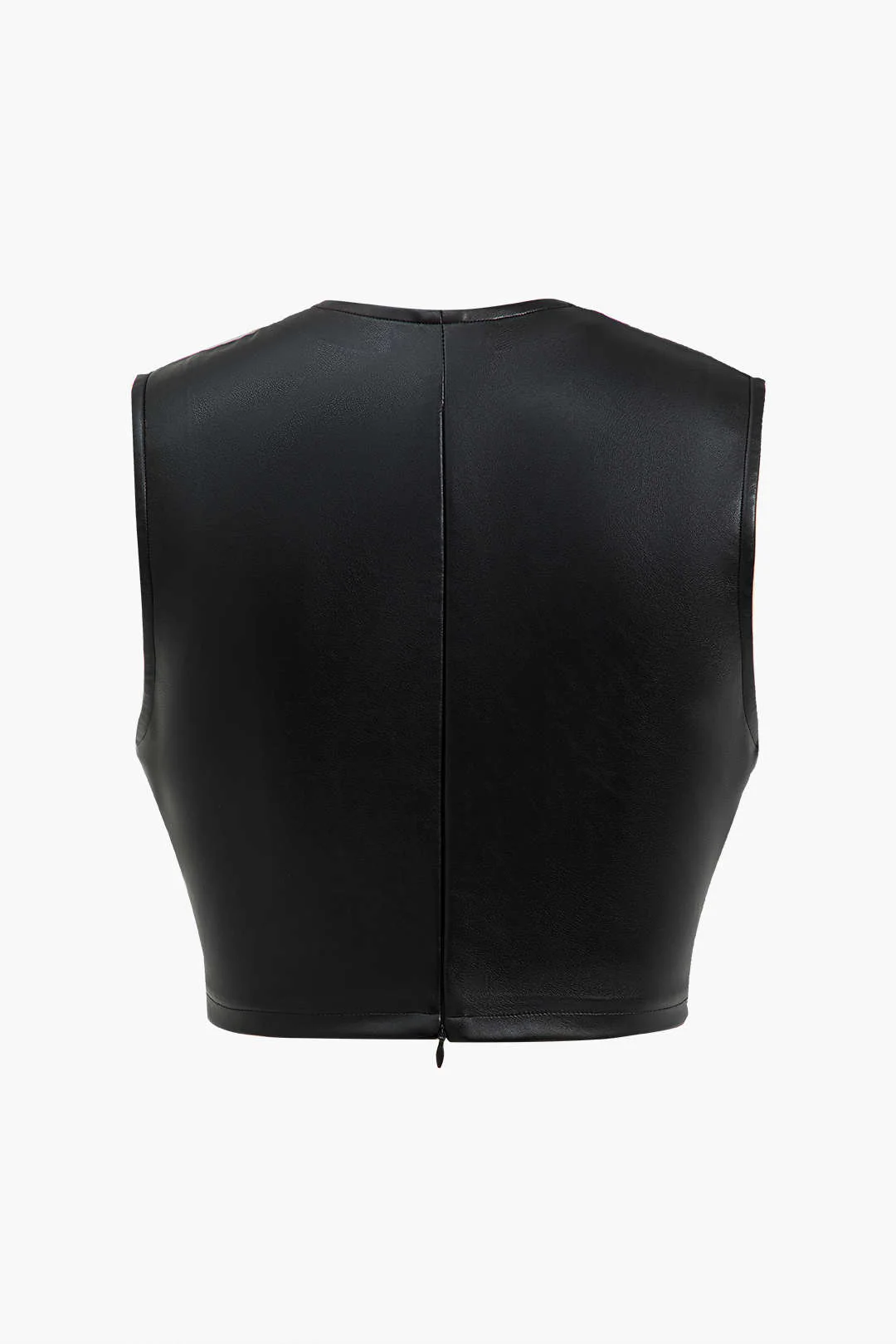 Button Detail Twisted Front Faux Leather Crop Tank Top