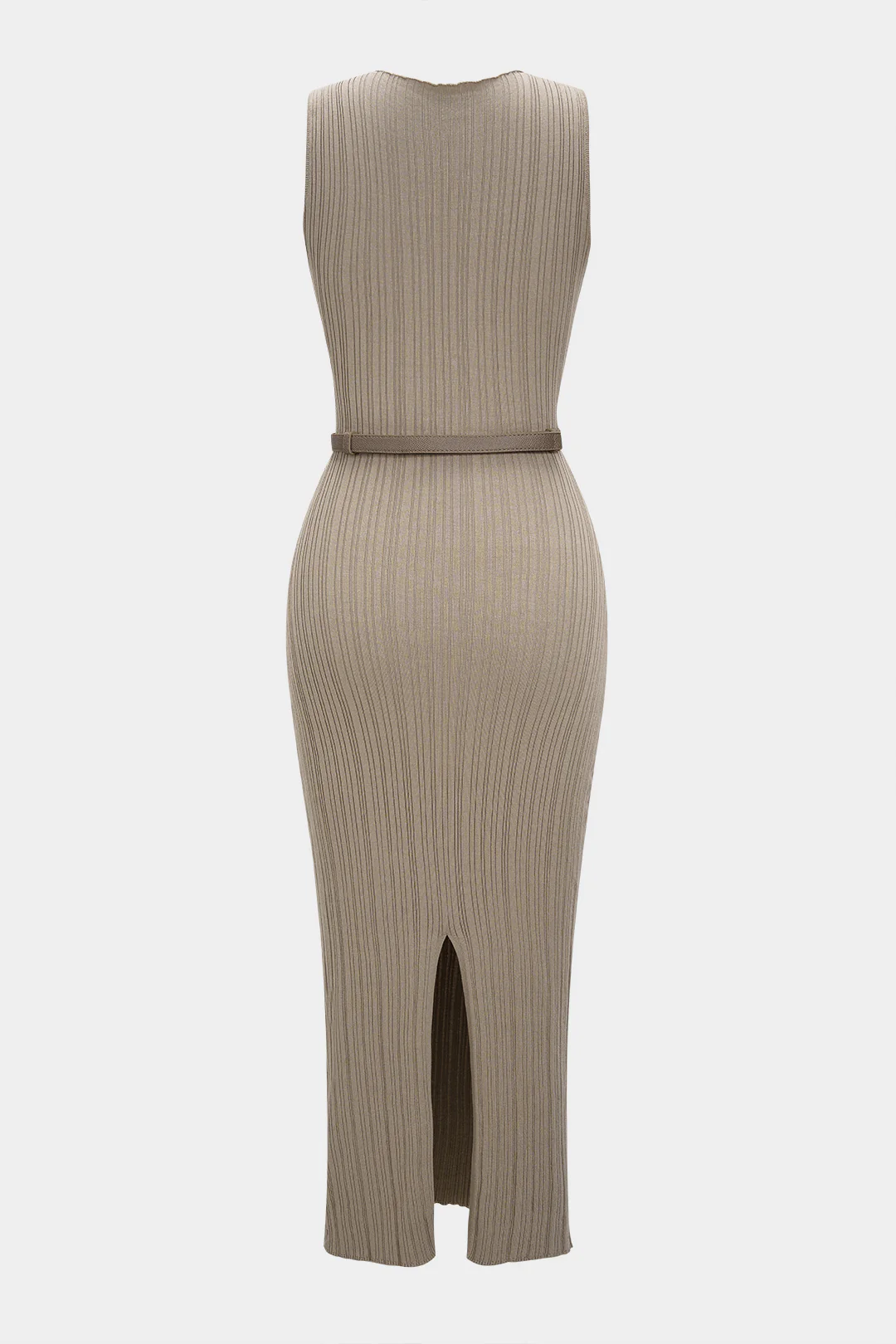 Knit Belted Sleeveless Slit Tank Dress