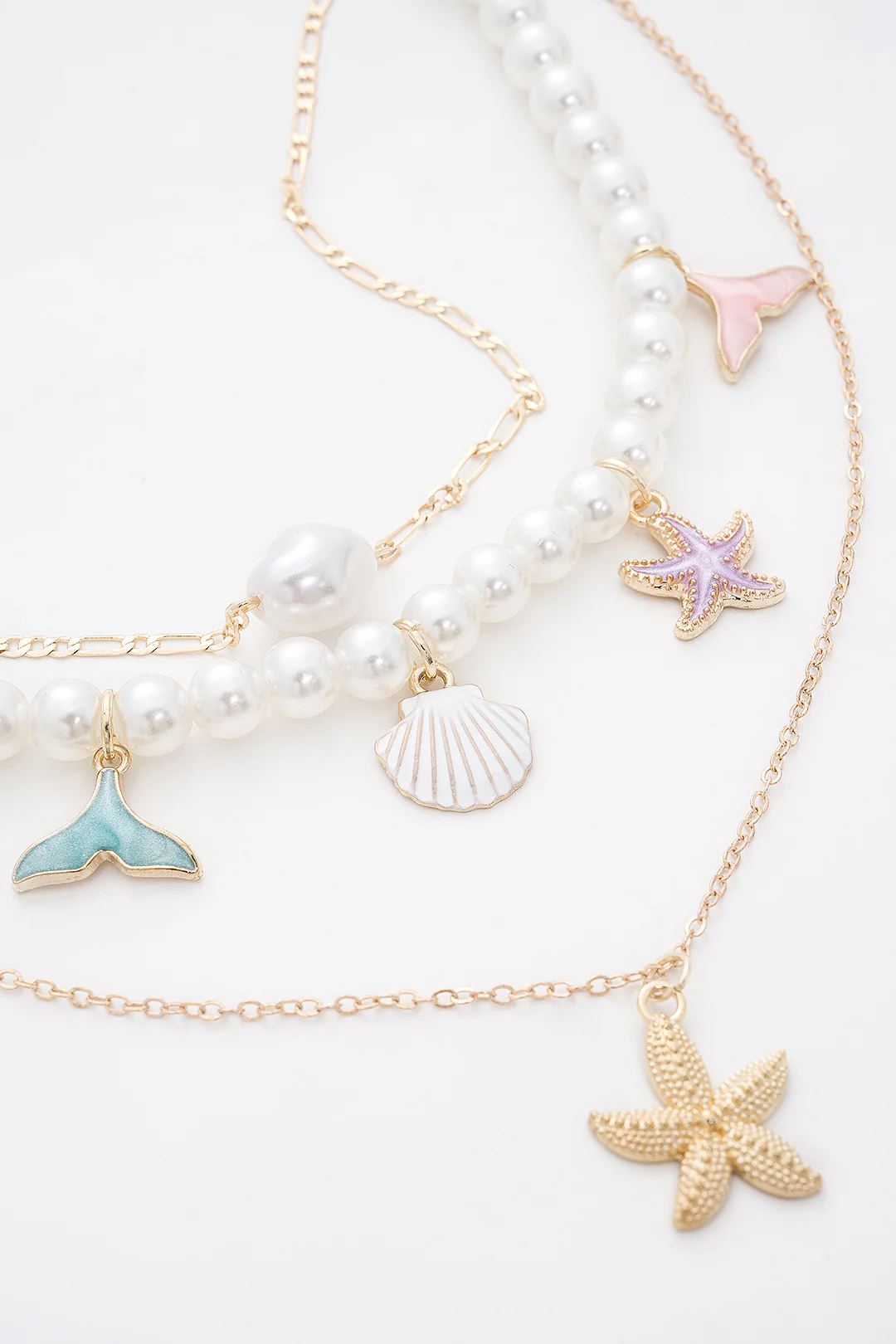 Multi-Layer Starfish Pendant Necklace Set with Seashell Elements