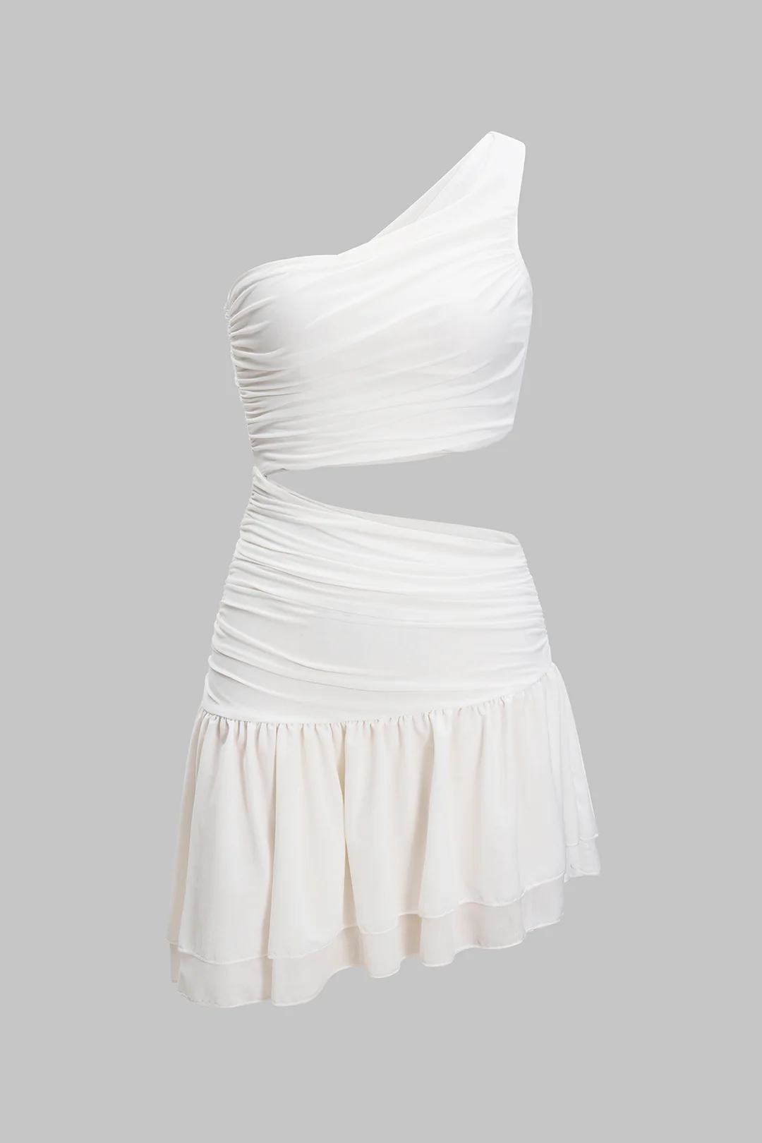 Asymmetrical Cut Out Ruched Sleeveless Mini Dress