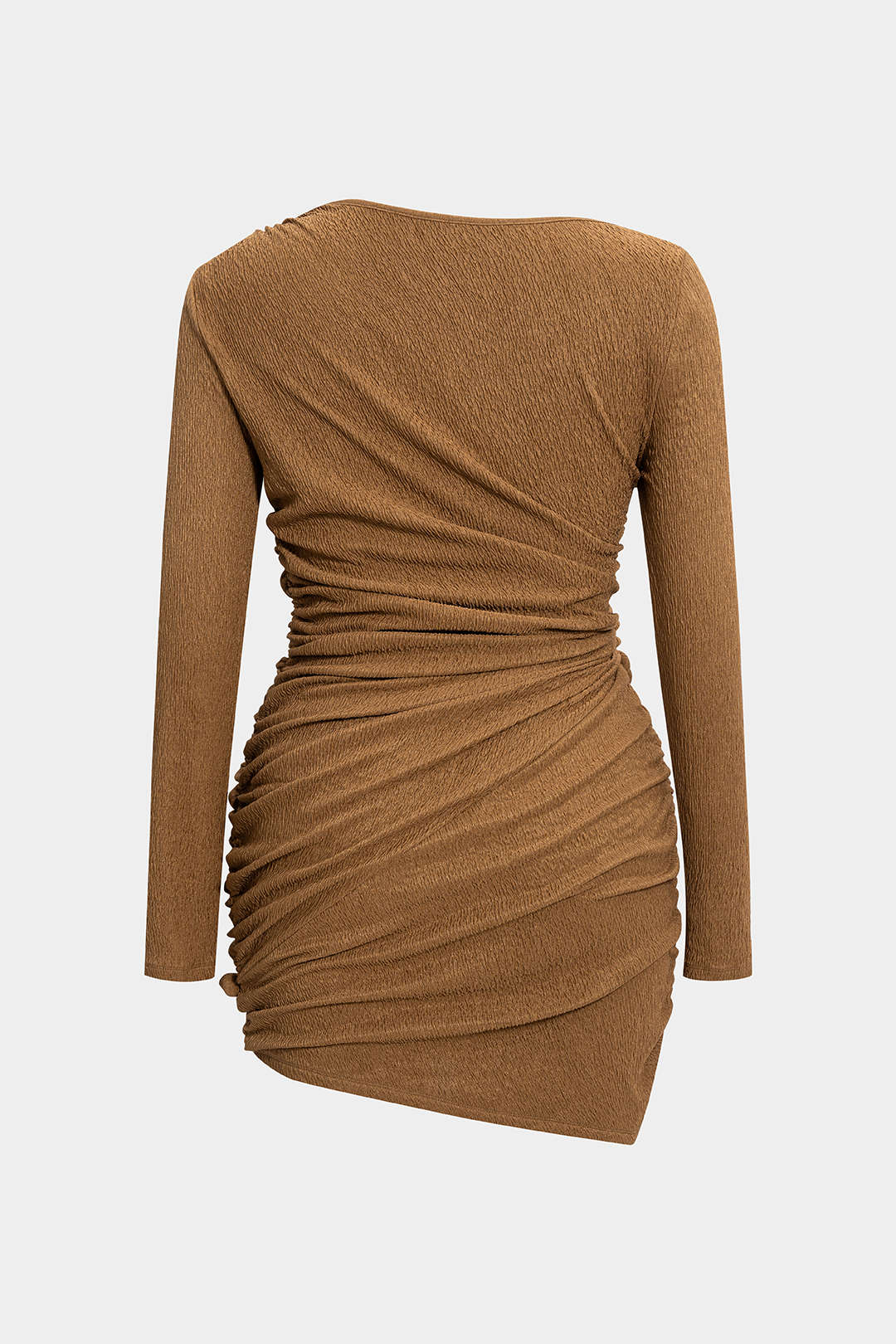 Plus Size Twisted Knot Ruched Asymmetric Long Sleeve Mini Dress