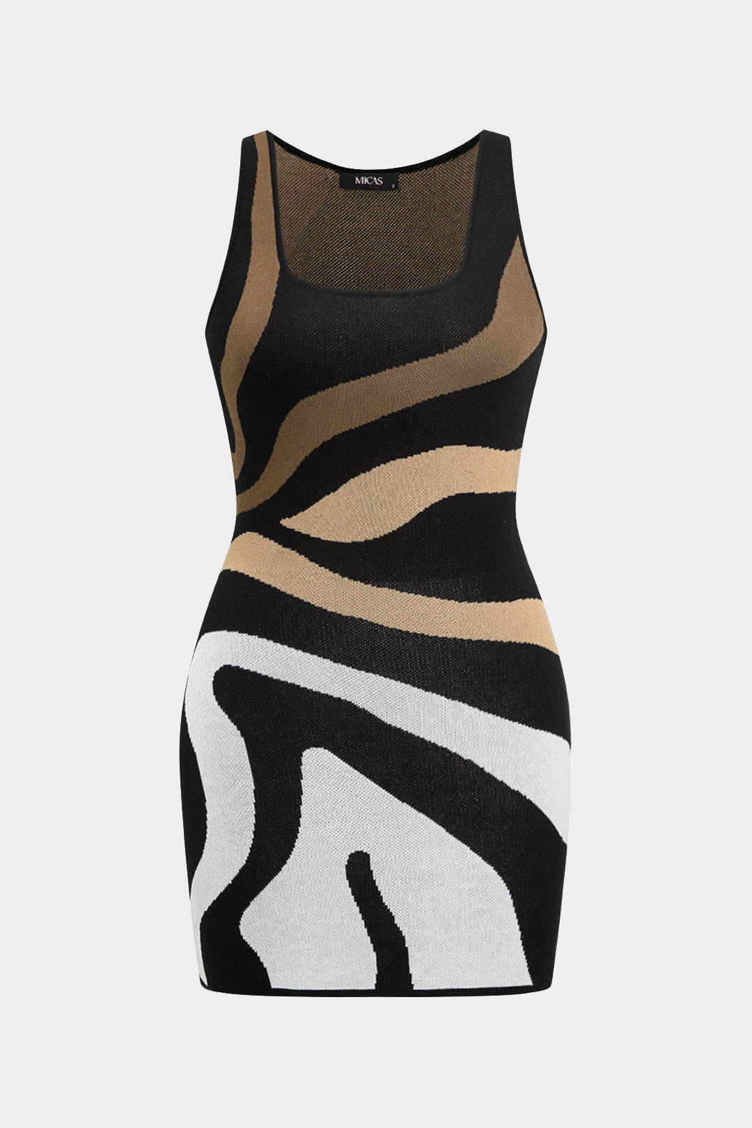 Plus Size Zebra Print Sleeveless Knit Mini Dress