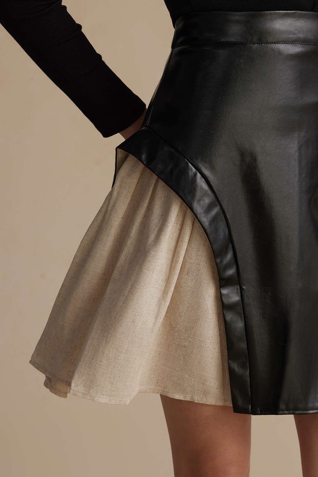 Color Block Patchwork Ruched Zip Skirt