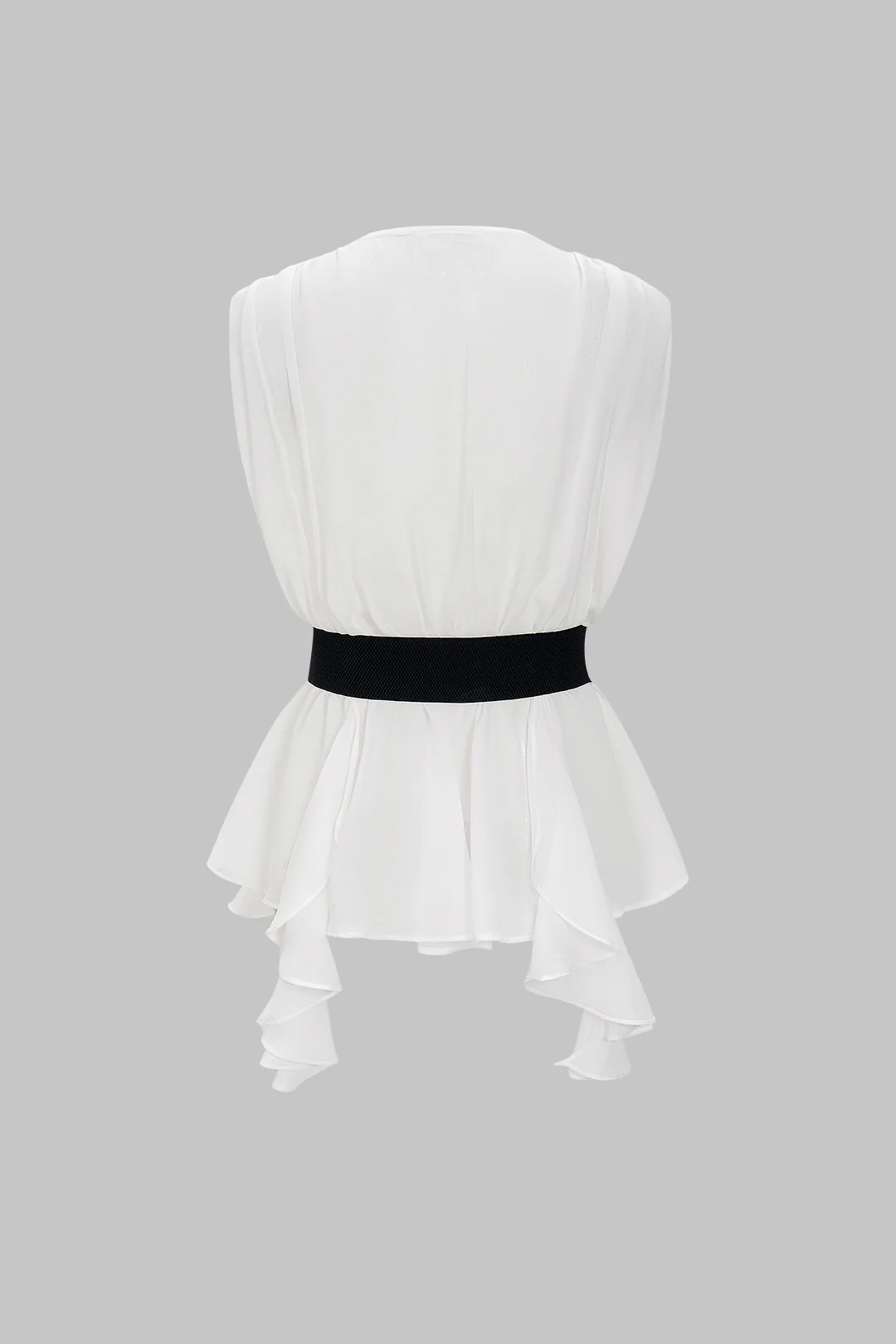 Stripe Print V Neck Belted Short Sleeve Shirt