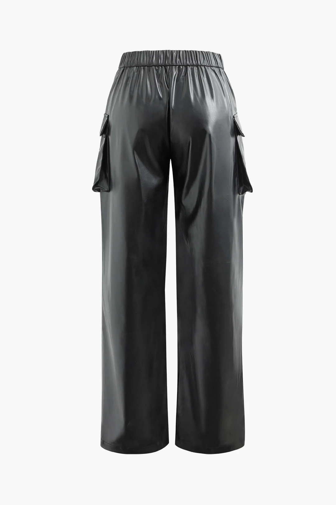 Faux Leather Flap Pocket Straight-Leg Cargo Trousers