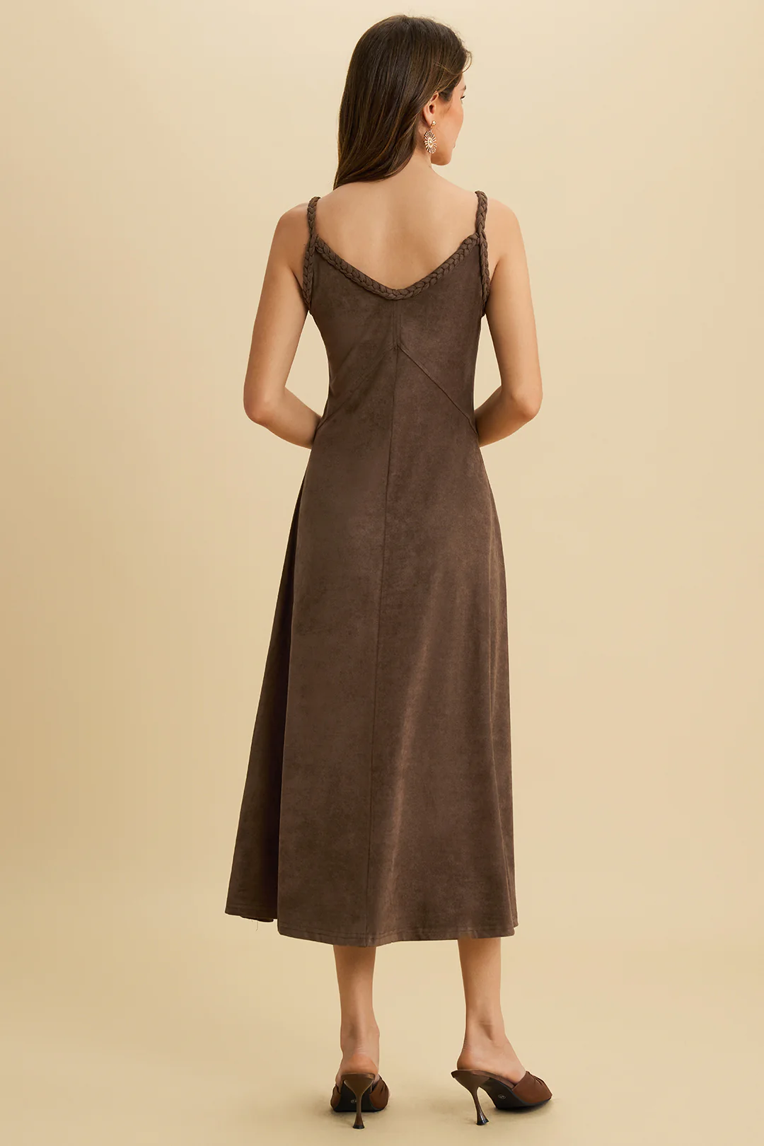 Suede Twist Knot Ruched Sleeveless Dress