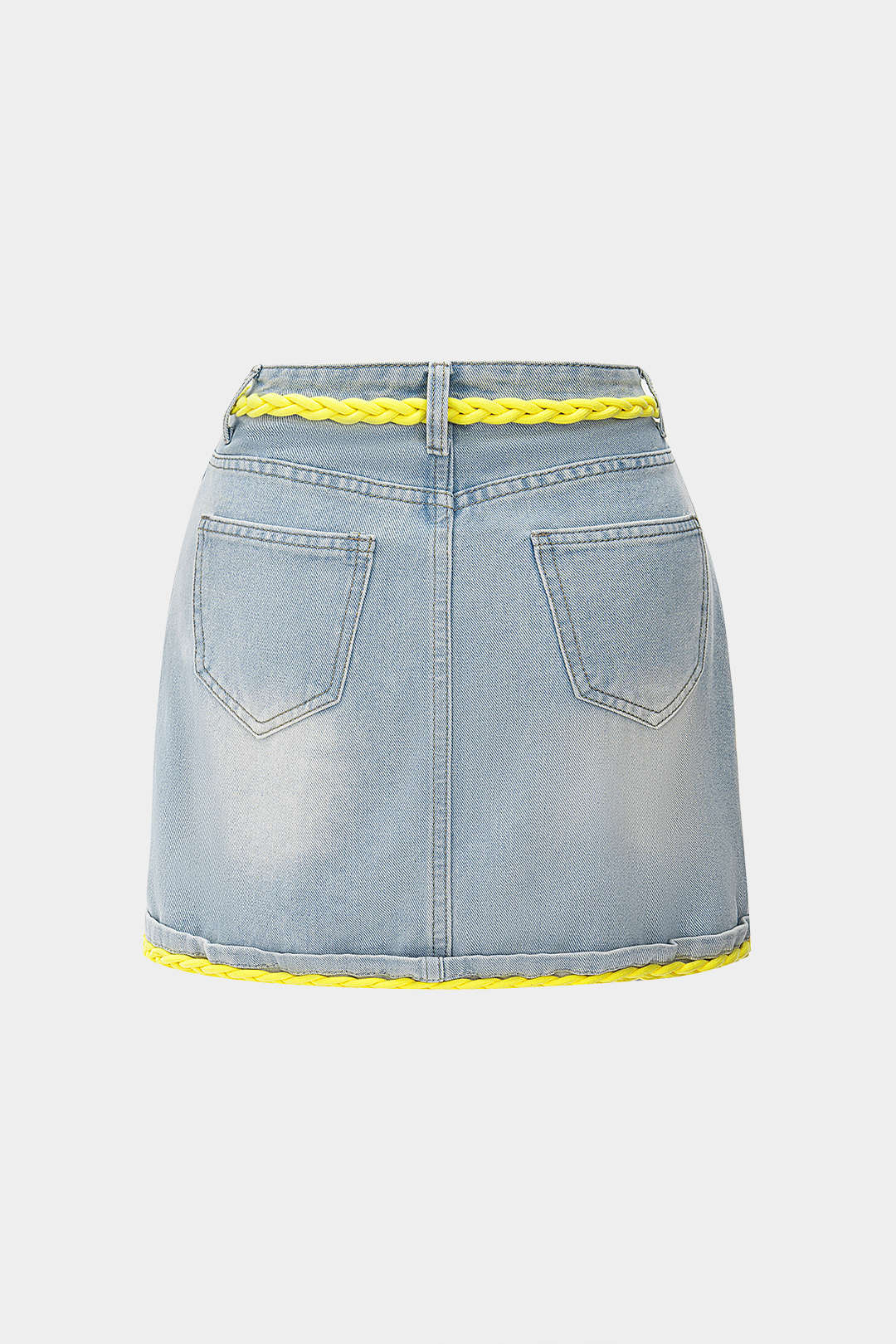 Denim Patchwork Shirred High Waist Skirt