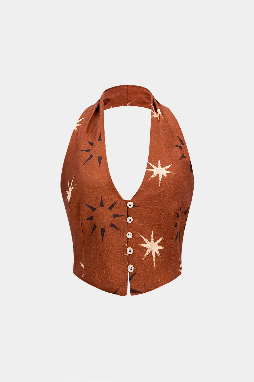 Retro Pattern Halter Neck Button Backless Camisole Top