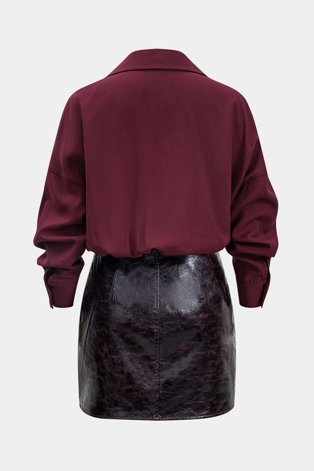 Faux Leather Metallic Patchwork Long-Sleeved Mini Dress