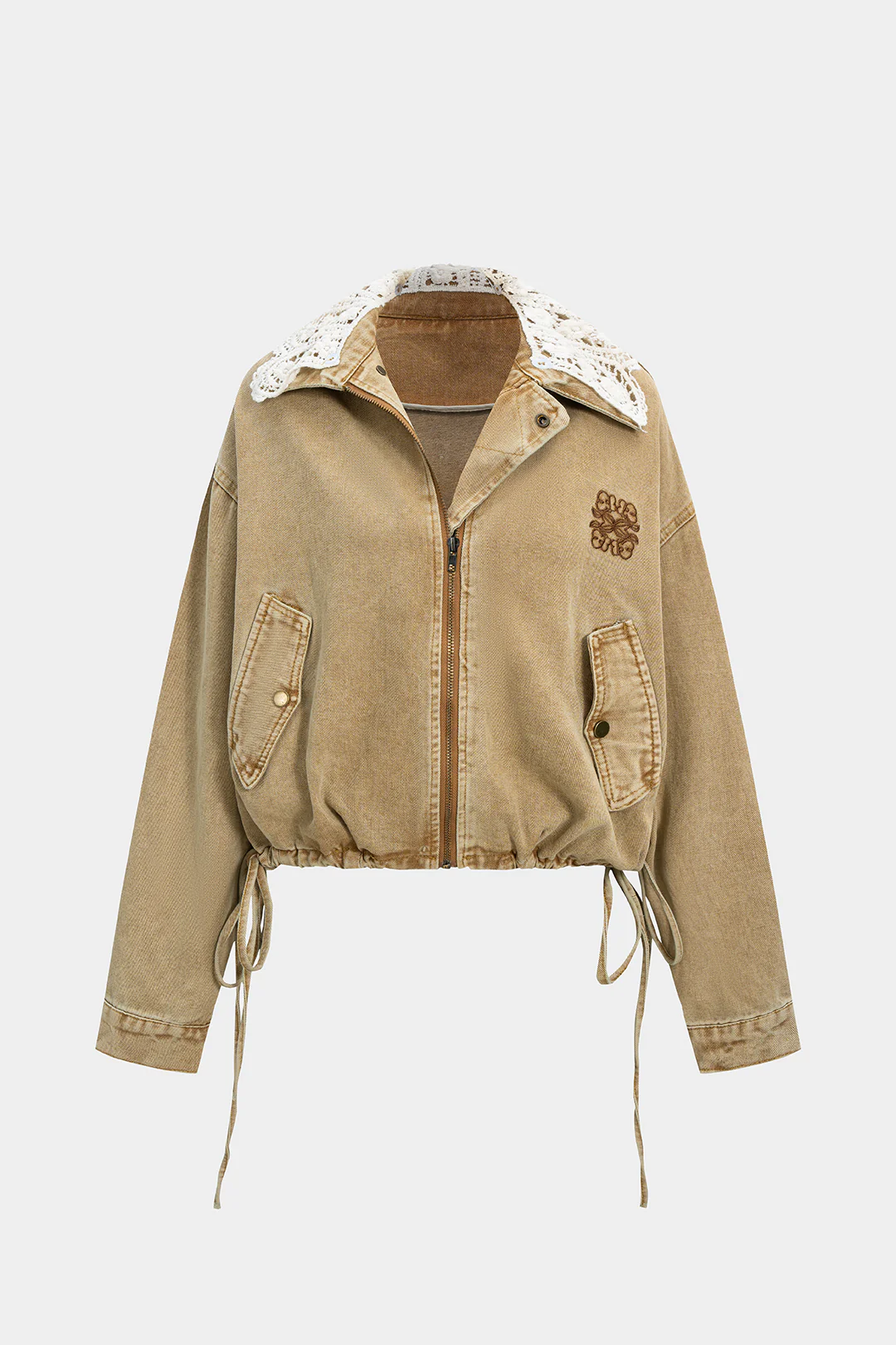 Denim Patchwork Drawstring Outerwear