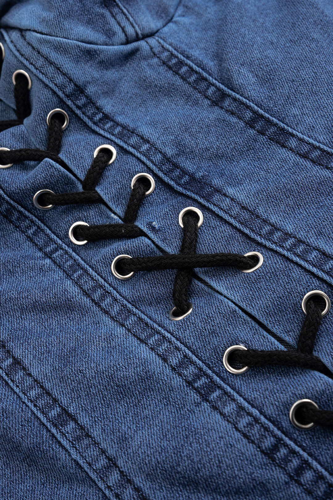 Denim Tie-Front Bustier Zipper Sleeveless Dress