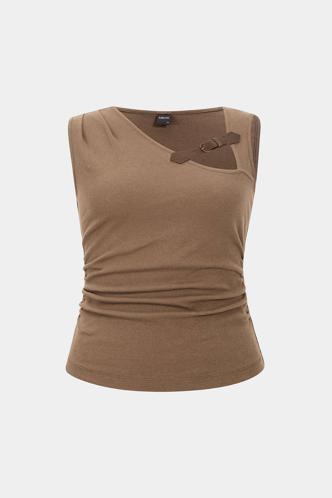 Plus Size Ruched Patchwork Belted Tank Top