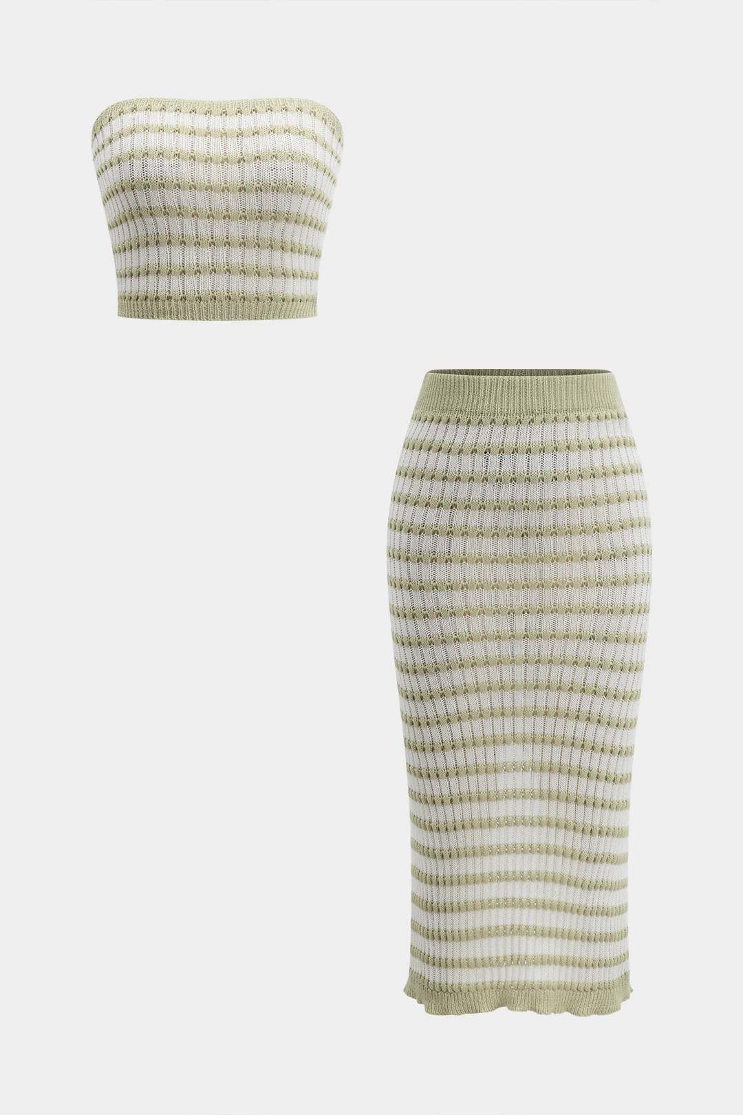 Knit Cut Out Tube Top And Slit Skirt Set