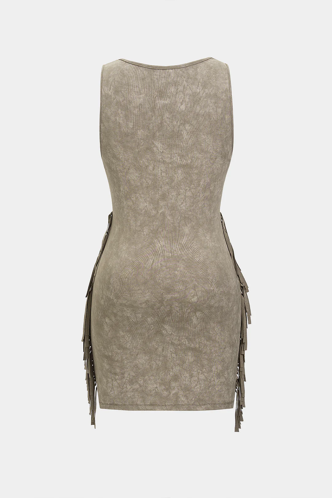 Square Neck Sleeveless Fringe Trim Mini Dress