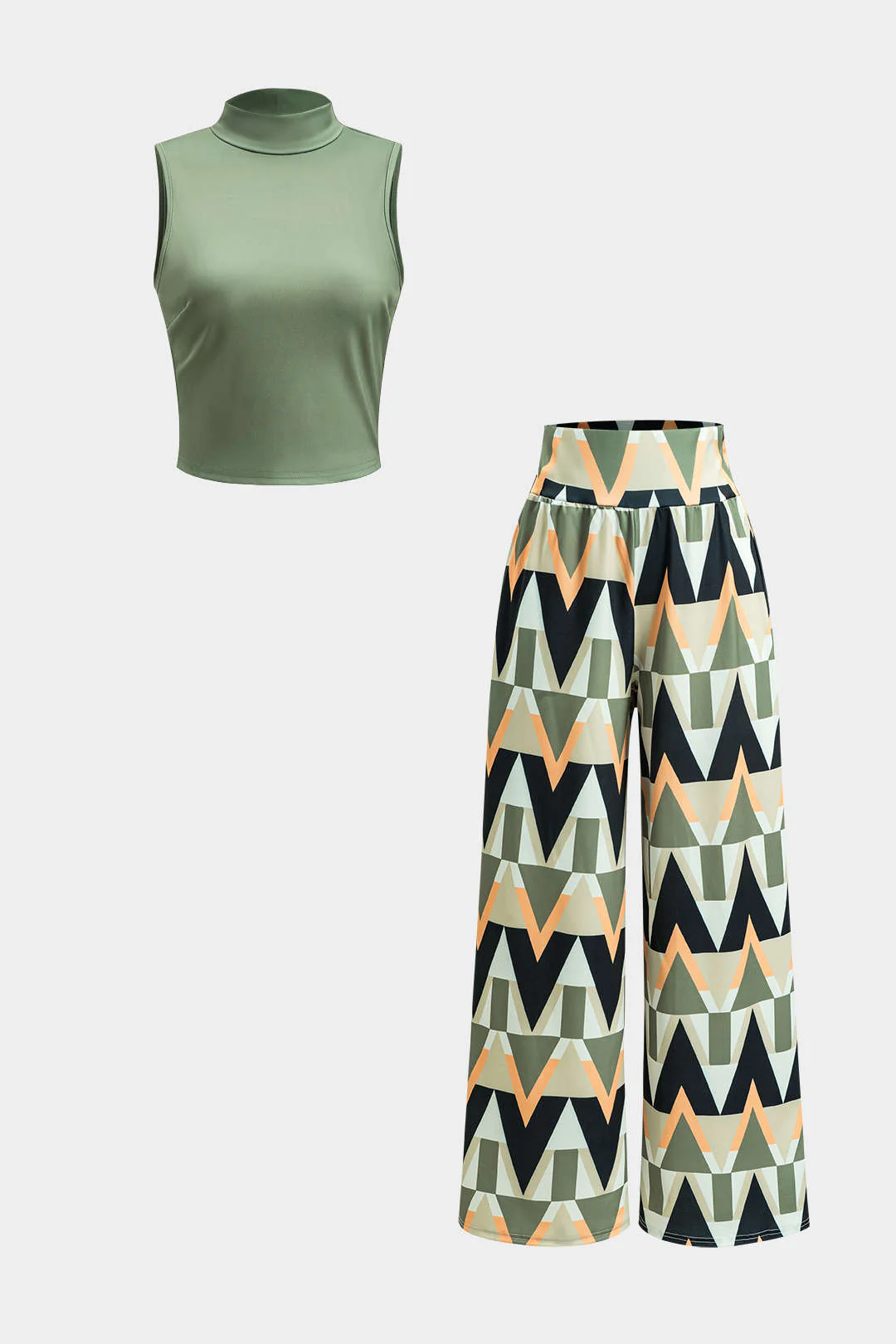 Sleeveless Tank Top and Geometric Pattern Pants Set
