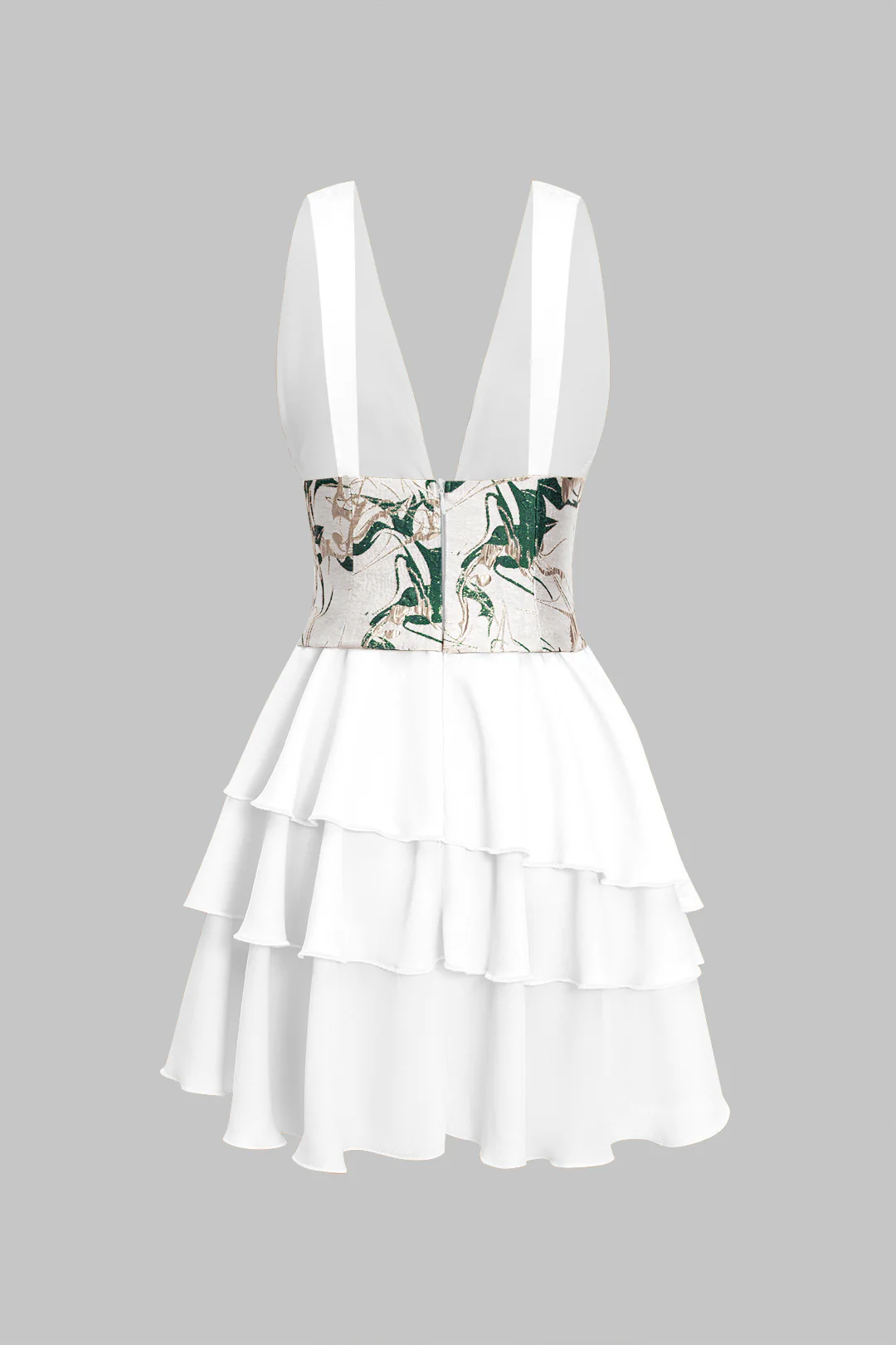 Chiffon Ruffle Patchwork Sleeveless V-Neck Asymmetrical Corset Waist Mini Dress