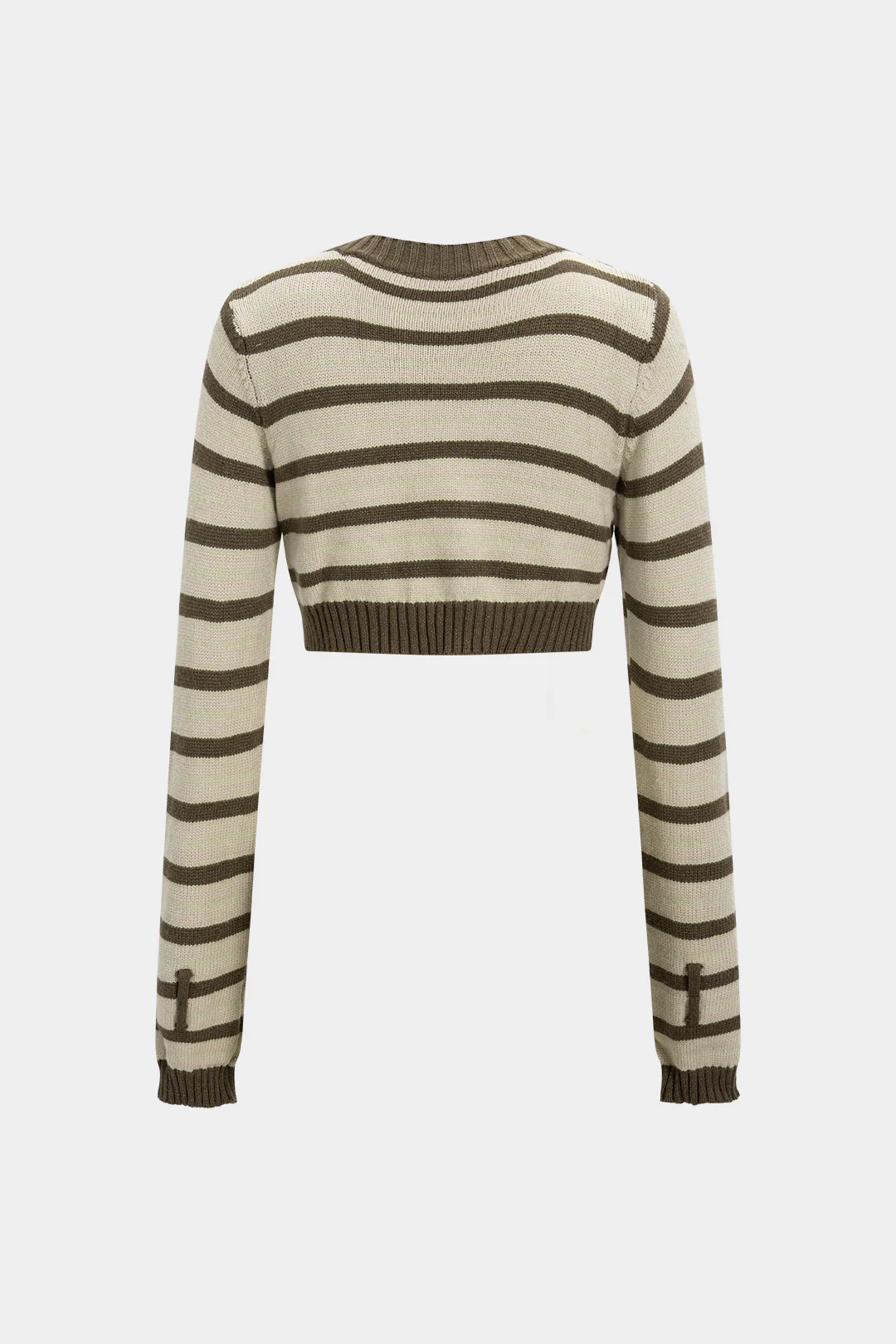 Knit Stripes Contrast Print Metallic Button Long-Sleeve Top